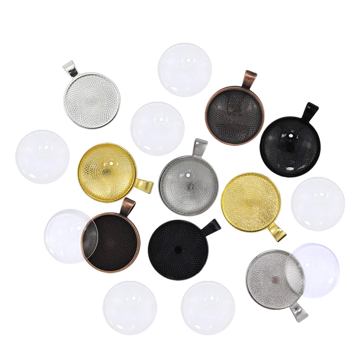 DLOnline Pack of 80 Pendant Tray Set, 40 Pieces 4 Colors Pendant Trays with 40 Pieces Transparent Glass Cabochons, for Crafting DIY Jewelry Gift Making, Non-calibrated Round 1 inch/25mm