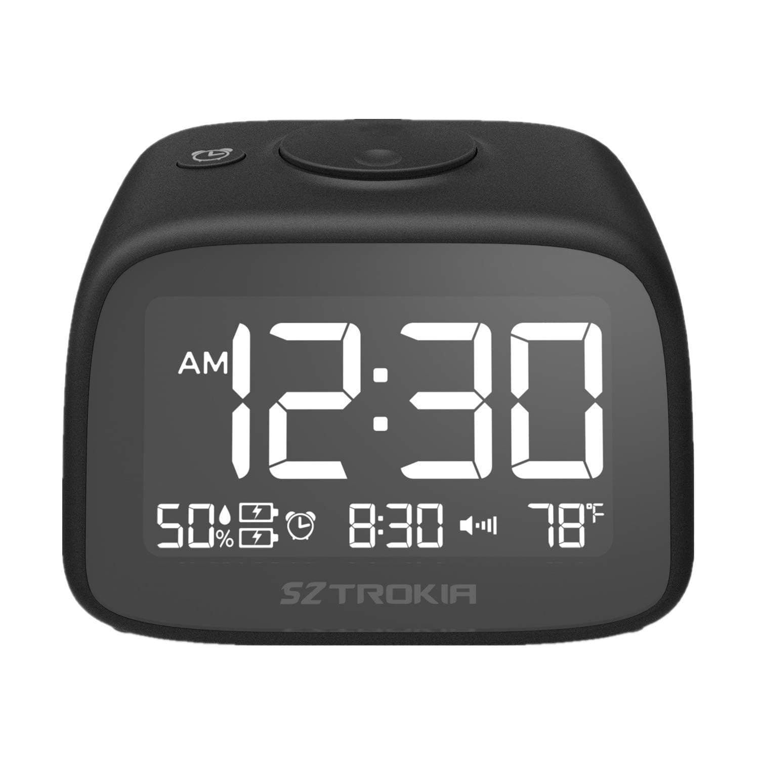 Alarm Clock, 2-Port USB Charging Digital Clock, Bedside Table Clock with Thermometer, Hygrometer, Snooze Function, Volume Adjustable