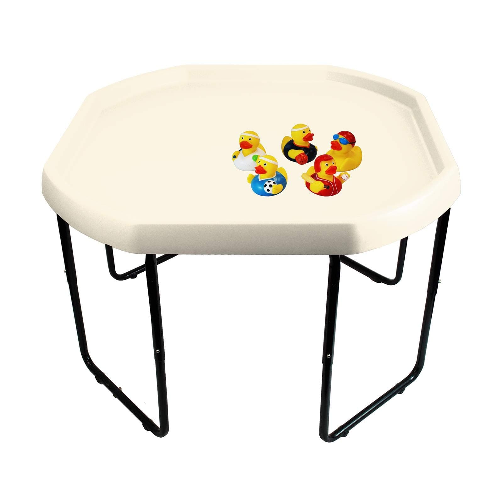 Children's Large Plastic Water Fun Mixing Play Tray - CREAM - 3 Tier Height Adjustable Stand and 5 Random Rubber Duckies.