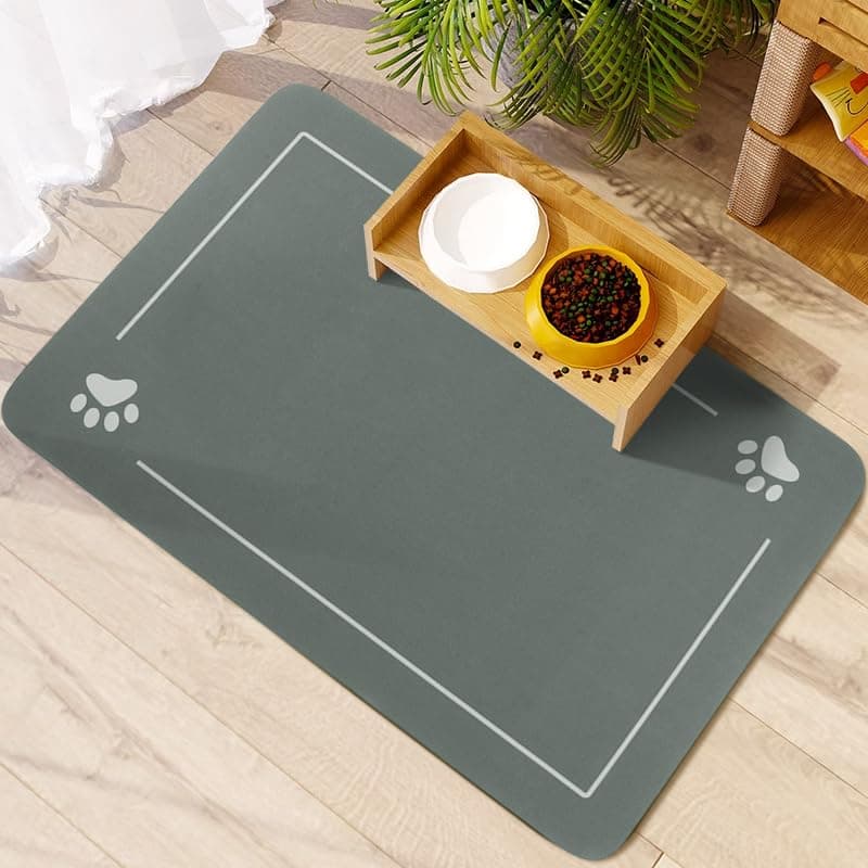 SINLAND Absorbent Pet Feeding Mat 16"x24" Waterproof Rubber Dog Mat for Food and Water Bowl No Stains Quick Dry Water Dispenser Dog Accessories for Messy Drinkers