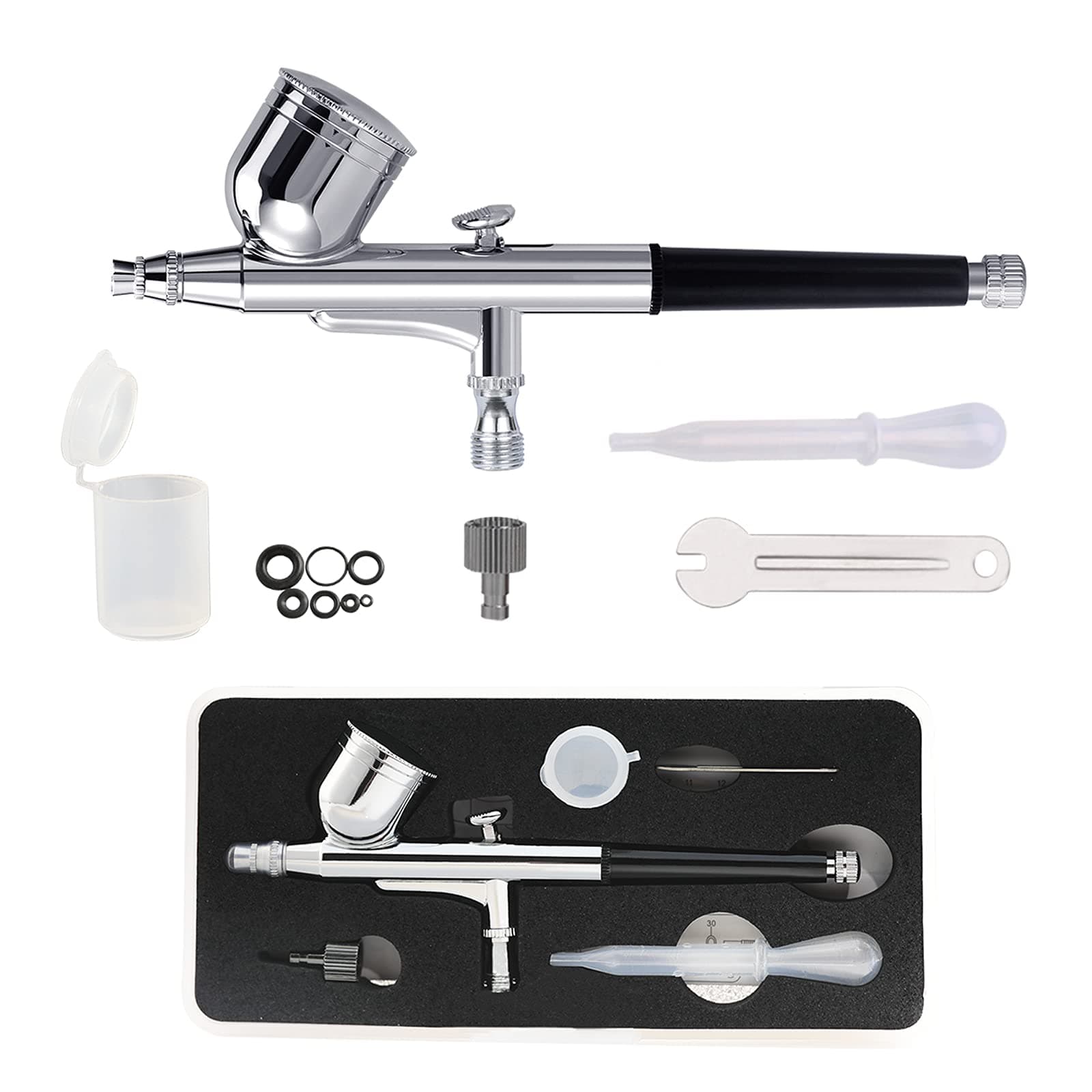 SAGUD Airbrush Kit Dual-Action Gravity Feed Air Brush Gun with 0.3mm and 1/3 oz. for Hobby, Models, Art, Tattoo, Nail Art, Cake