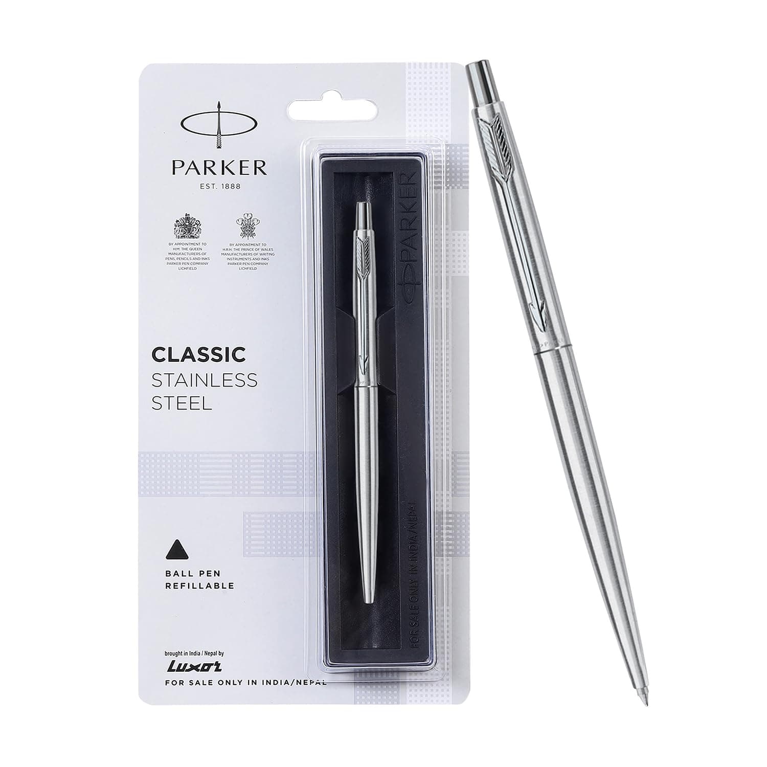 Parker Classic Stainless Steel Chrome Trim Ball Pen| Ink Color - Blue | Gift For Employees | Unique Gifts For Entrepreneurs