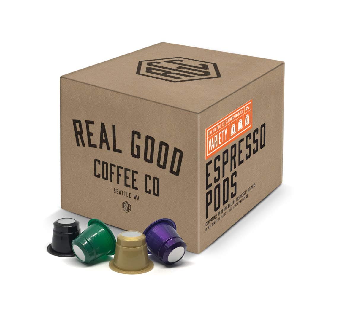 Real Good Coffee - Single Use Espresso Pods - Espresso Variety Pack - Compatible with Nespresso OriginalLine Brewers - Recyclable Cups and Packaging - 36 Count