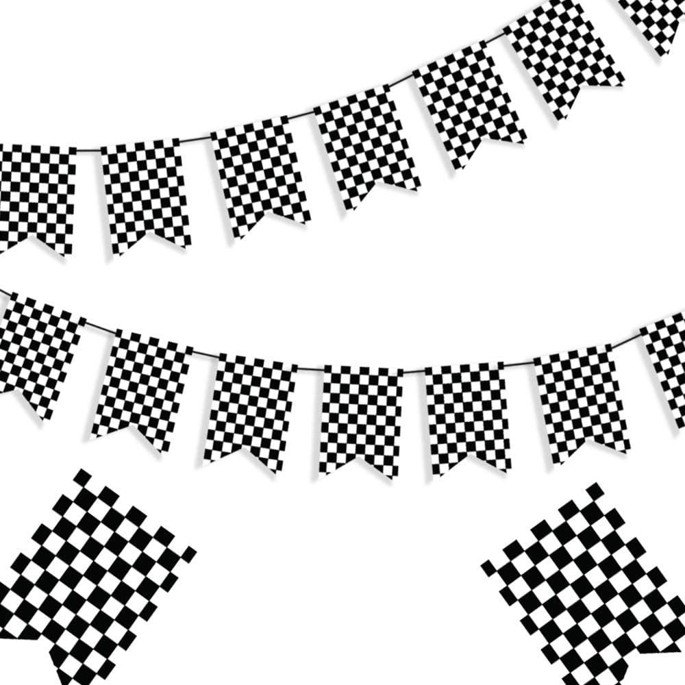 Checkered Black and White Banner - Race Flag Banner - Racing Flags Racing Birthday Party Supplies Finish Line Banner Race Car Party Decorations - Race Flag Welcome Race Fans Banner - 8 x 5.5 Inches