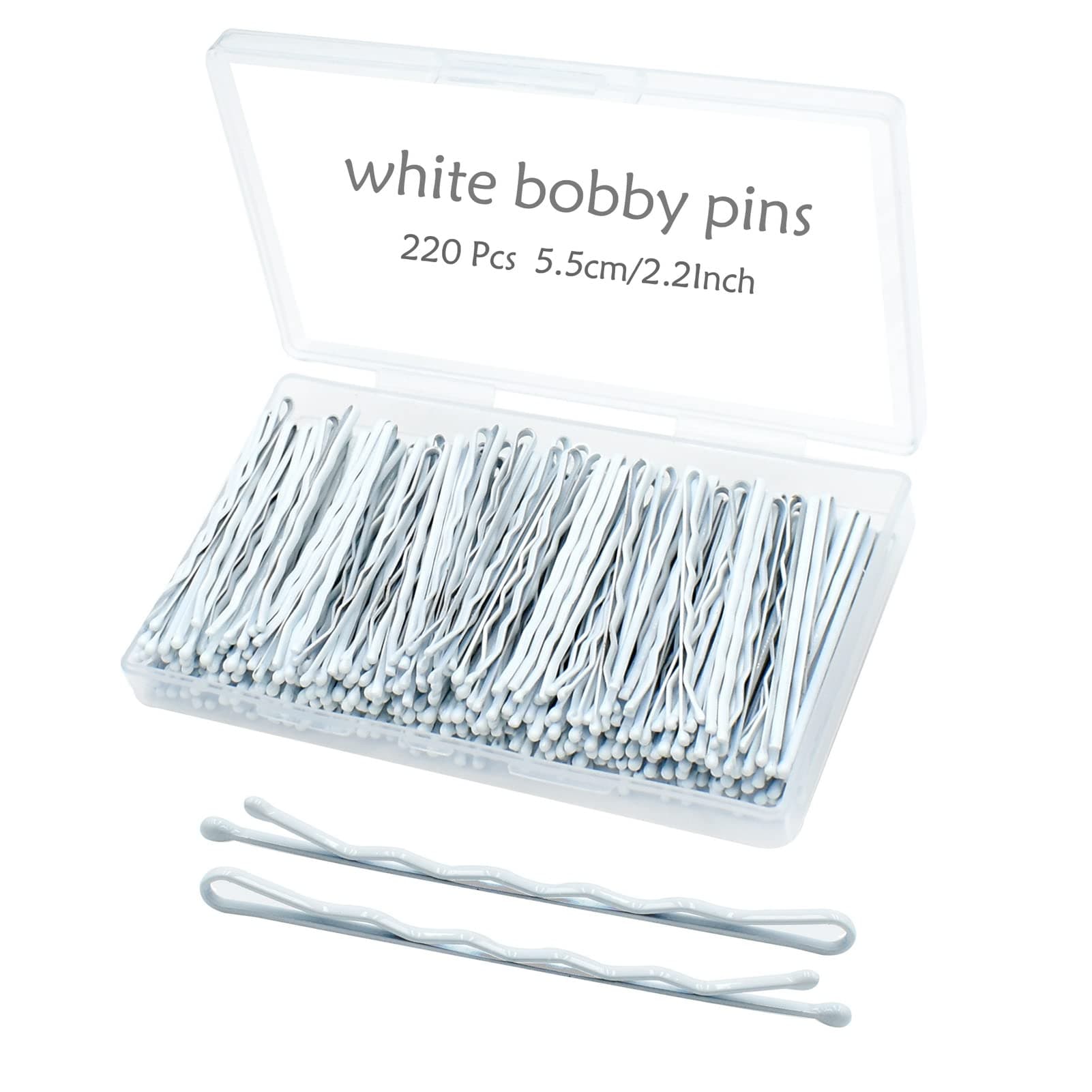 White Bobby Pins for Hair, YINGFENG 220 Count 2.2 Inch Wavy Style Hair Pins for Women, Hair Clips Bulk with Storage Box, Hairpins Perfect for Gray or White Haired Ladies