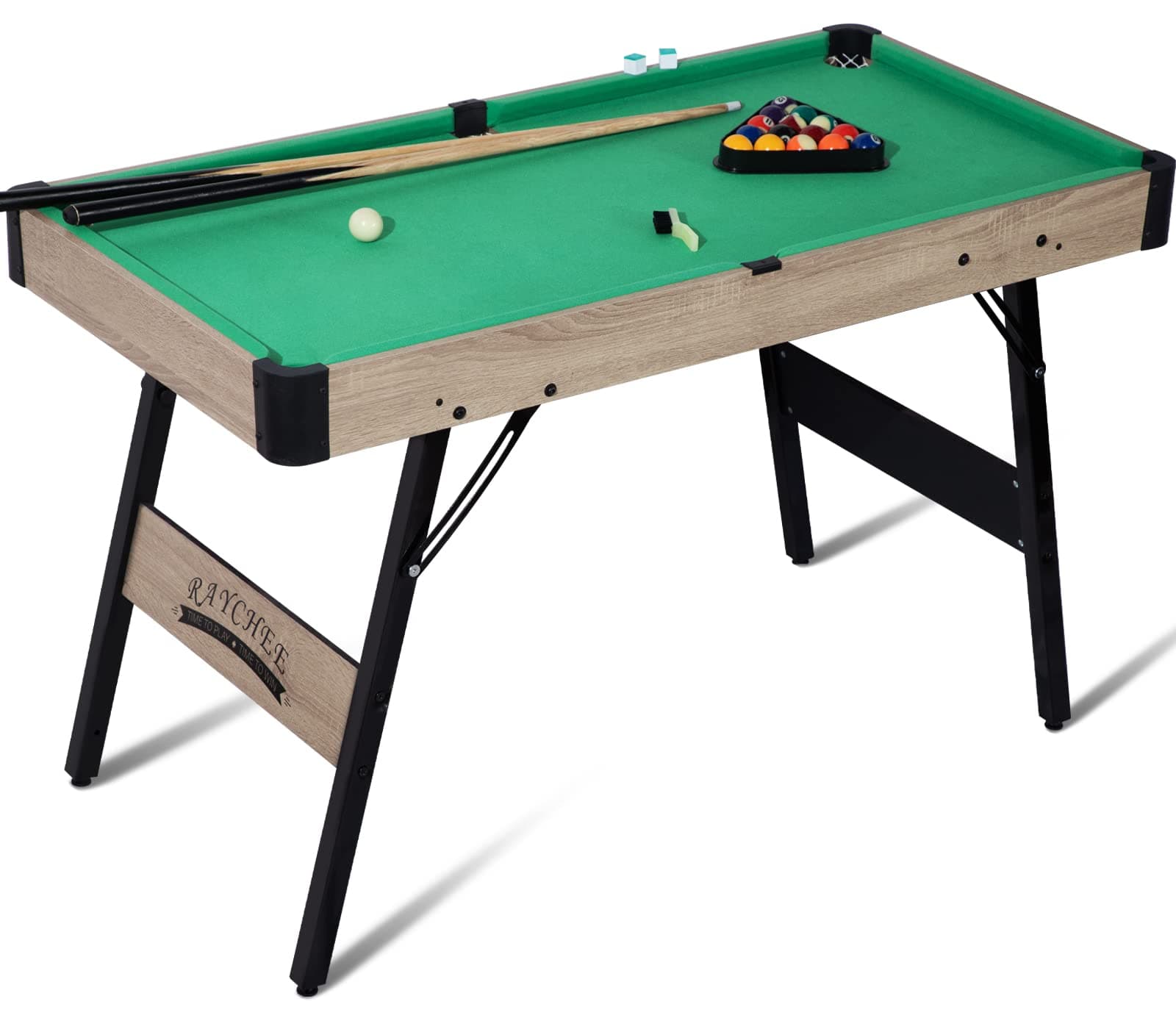 RayChee 48" Folding Pool Table, Portable Billiard Game Tables for Kids and Adults, Mini Pool Table with Locking Legs, Adjustable Feet, Balls, Cues, Triangle, Chalk, Brush for Family Game Room