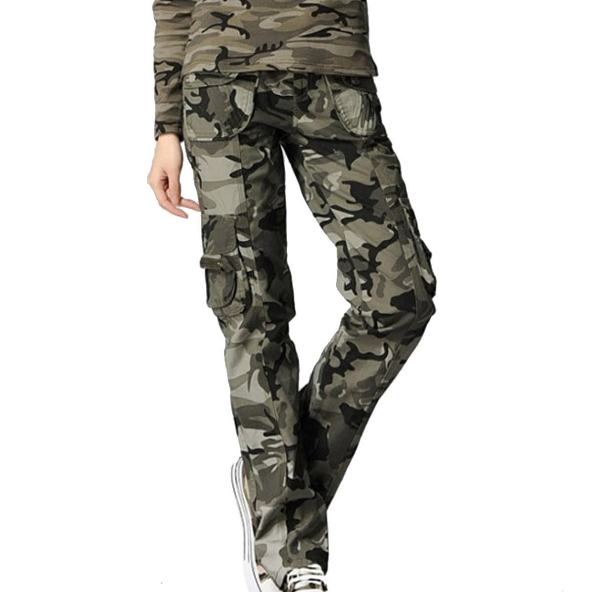 Aubig Womens Casual Outdoor Military Woodland Camouflage Cargo Pants Size XL