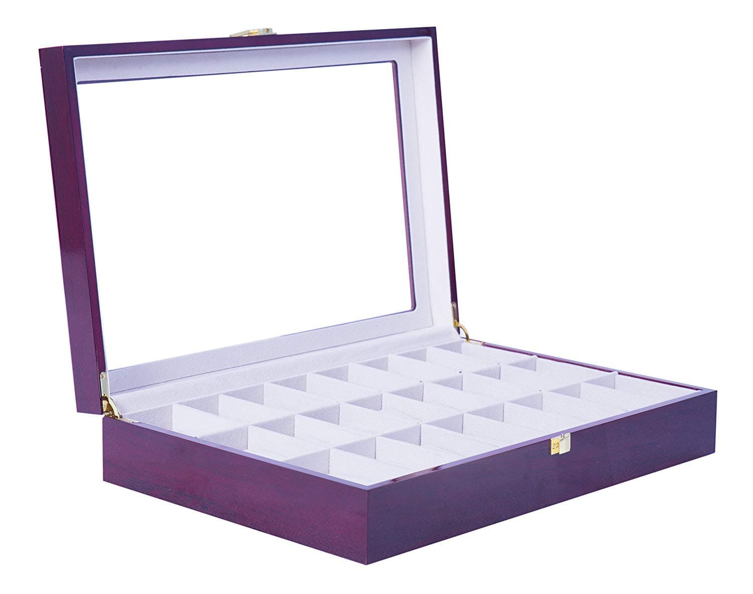 Men's Watch Storage Box Large Watch Organizer 24 Slots Wooden Case Glass Display Top … (Red)