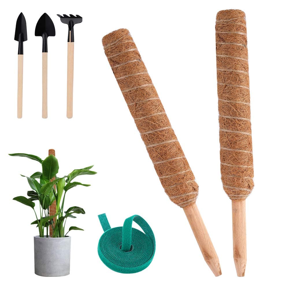 Pickei Coir Moss Pole - 26.7 Inches Coco Coir Poles with Gardening Tool Set and 78 Inches Garden Ties - 2 Natural Coir Moss Sticks for Climbing Plant Support Extension 3
