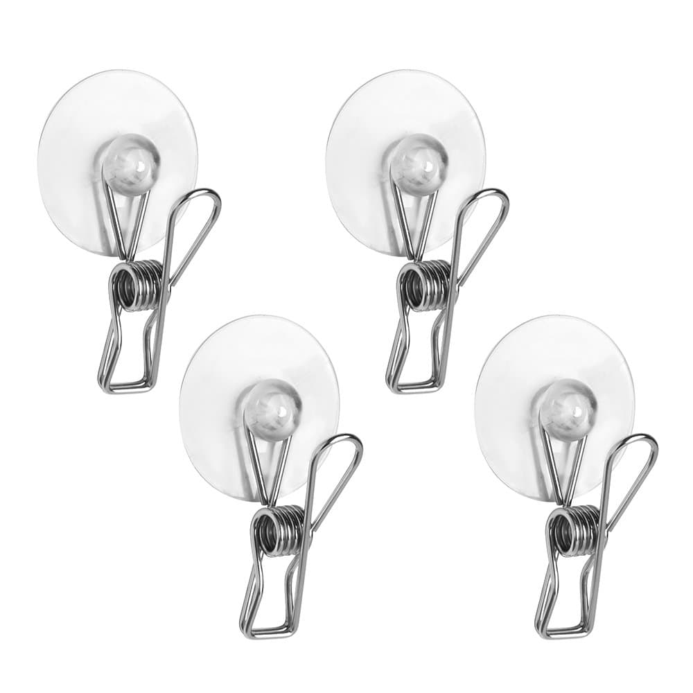 iDesign 22410 Basic Suction Cup Storage Clips, Stainless Steel Suction Clips Bathroom, Suction Cup Towel Holder, Polished, Set of 4, 3.9878x11.9887x21.8948 cm