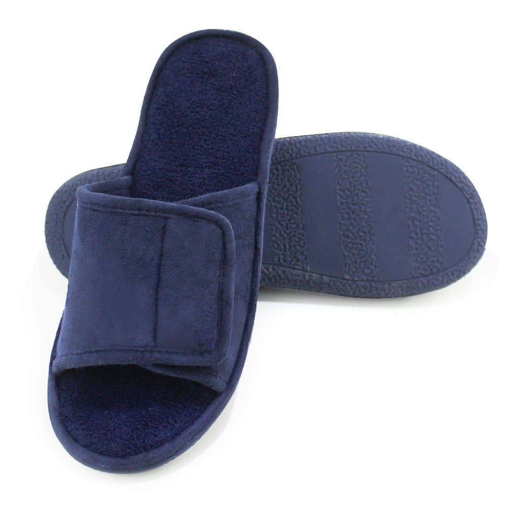 Men Washable Microfiber Suede Adjustable Memory Foam Home Open Toe Indoor Slippers