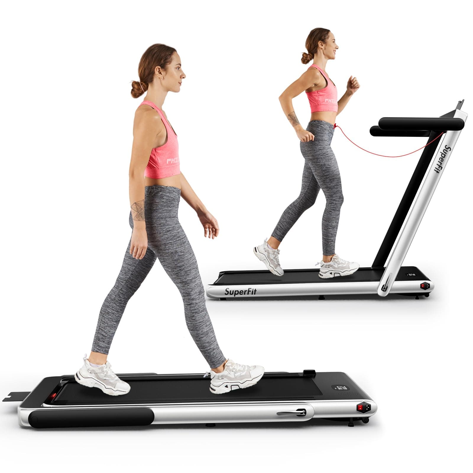 Goplus 2 in 1 Folding Treadmill, 2.25HP Superfit Under Desk Electric Treadmill, Installation-Free with Remote Control, APP Control and LED Display, Walking Jogging for Home Office