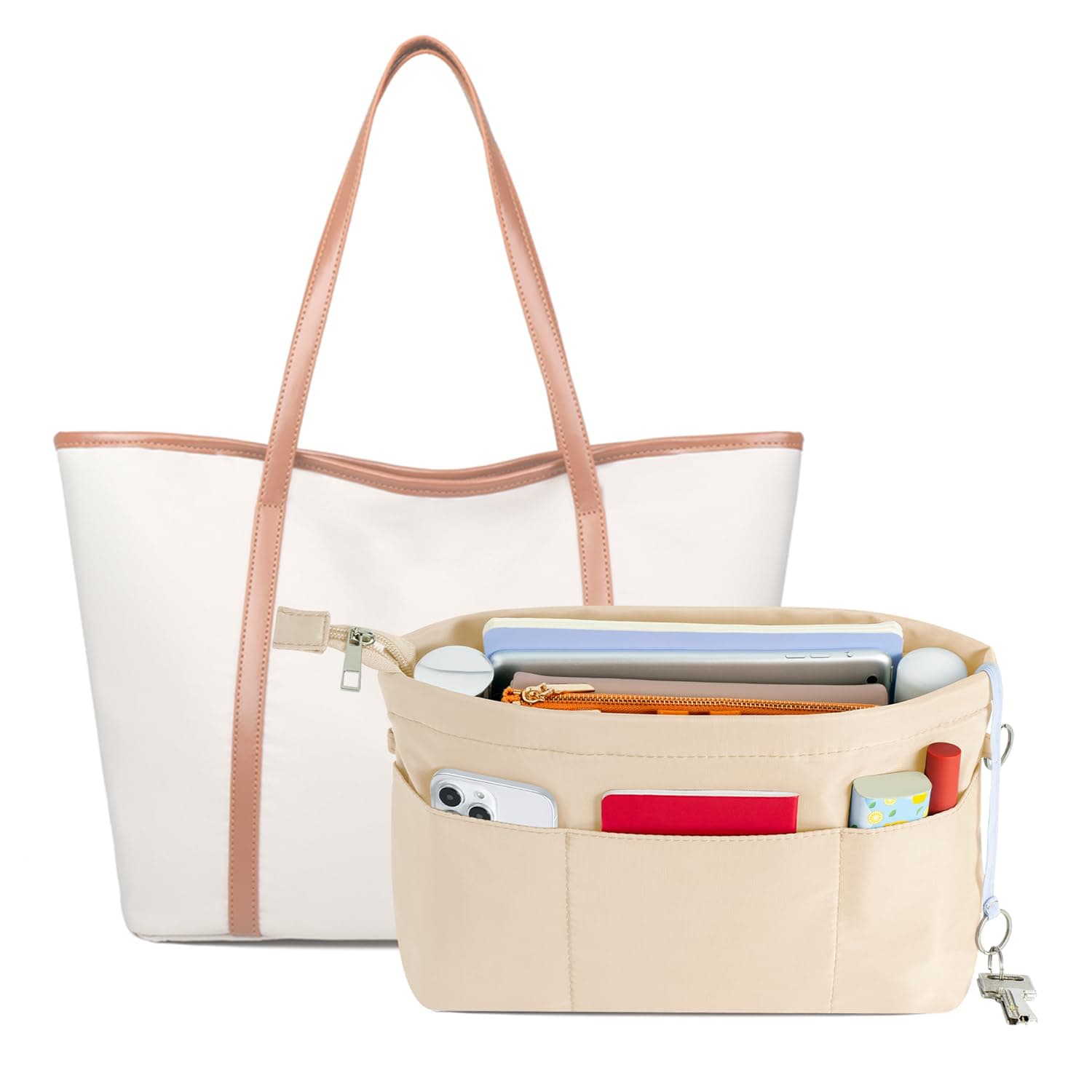 HyFanStr Purse Organizer Insert with Zipped Top for Tote Bag, Handbag Shaper with 13 Pockets