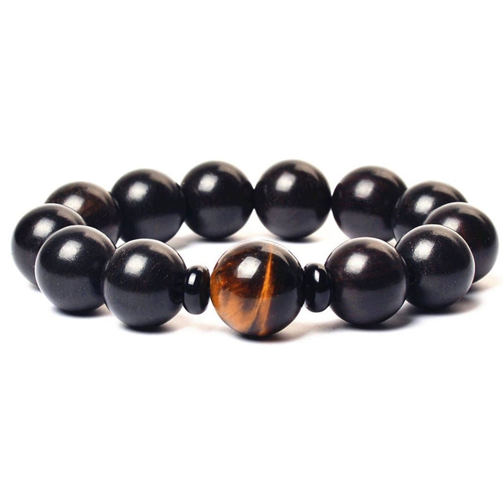 AMORWING Mens Black Wood Tiger Eye Prayer Beaded Bracelet