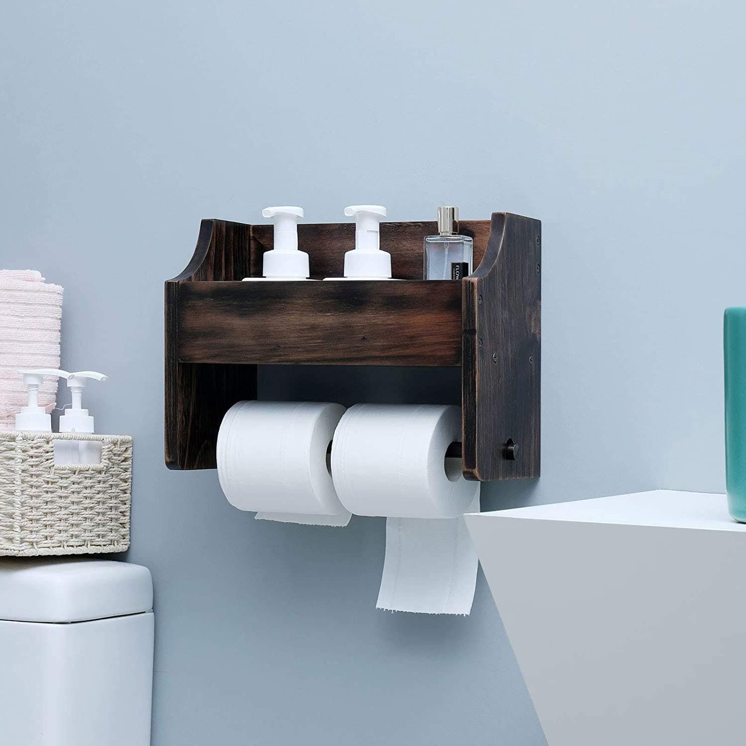 Wooden Toilet Paper Holder in | Bathroom Toilet Paper roll Holder 1 Toilet Paper roll Hanger Wooden Brown Wall Toilet Roll Holder Rustic Solid Wood Tissue Holder. (Large)