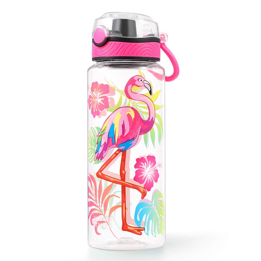 Cute Water Bottle for School Kids Girls, BPA FREE Tritan & Leak Proof Flip Top Lid & Easy Clean & Carry Handle, 23oz/ 680ml (Flamingo, 23oz)