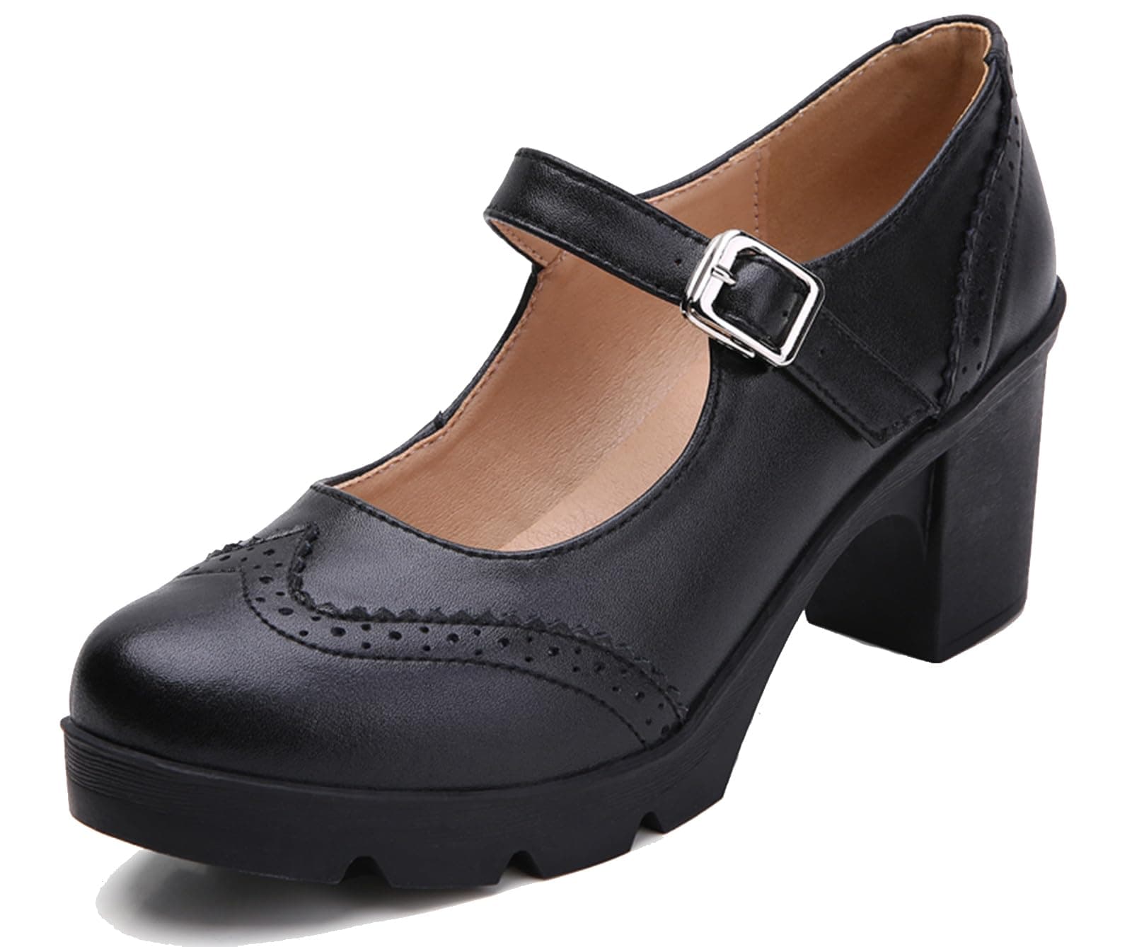 DADAWEN Women's Chunky Low Block Heels Mary Jane Closed Toe Work Pumps Comfortable Round Toe Oxfords Dress Wedding Shoes