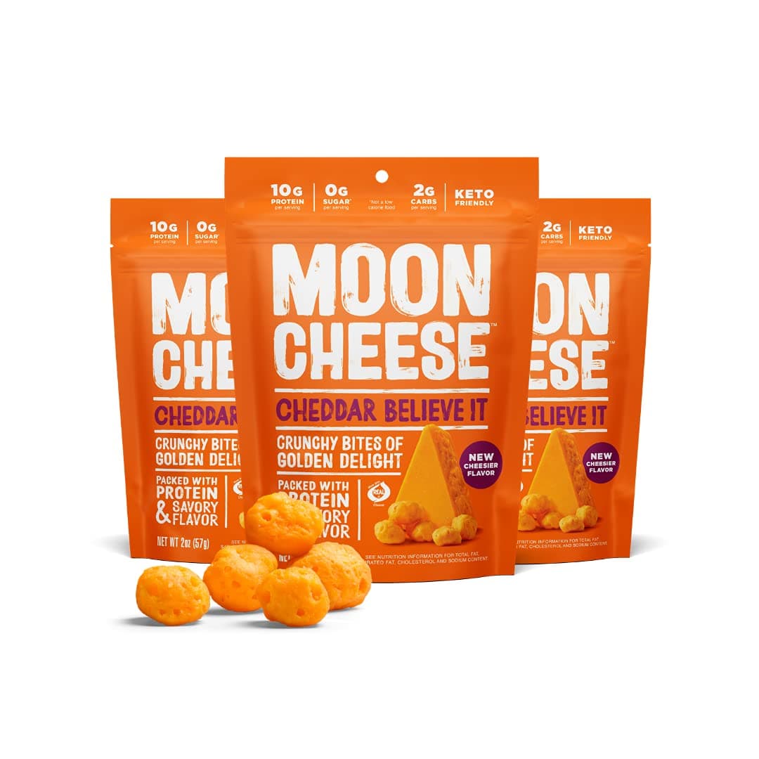 Moon Cheese, 100% Cheddar Cheese Snacks, Crunchy Keto Food, Low Carb, High Protein, 56.6g (Cheddar - 1 pack)
