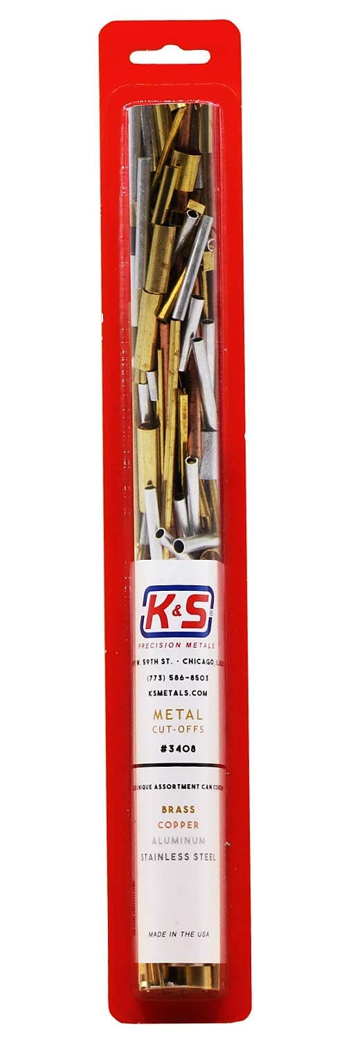 K&S K & S Precision Metals 3408 Metal Cut-Offs, Brass/Copper/Aluminum/Stainless Steel Assortment, 1 piece per pack, Made in the USA
