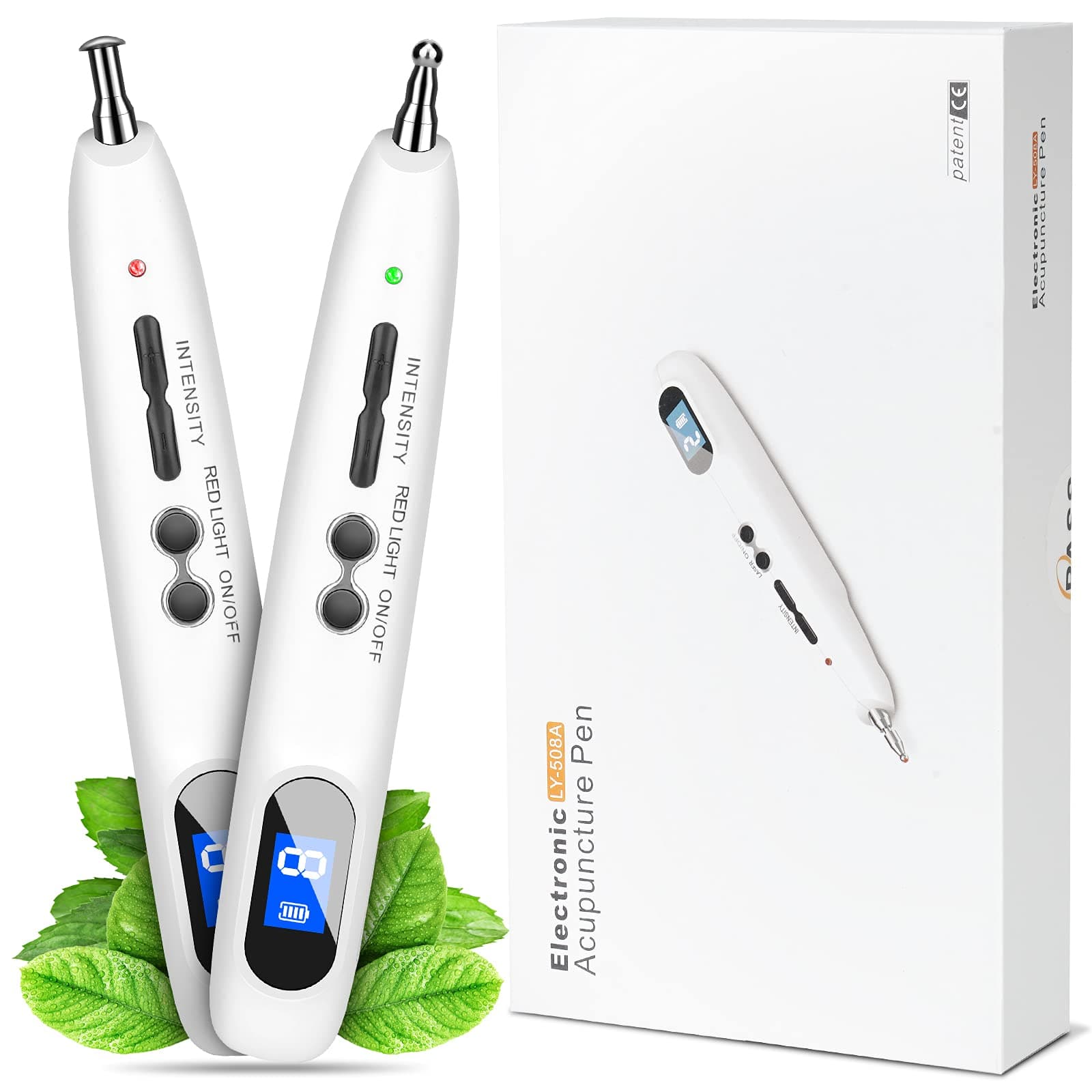 2 in 1 Electronic Acupuncture Pen Pain Relief Therapy Muscle Healing Massage Pen Electric Meridians 9 Intensity Professional Deep Tissue Massage for Back Pain Neck Pain for Parents Christmas Gifts