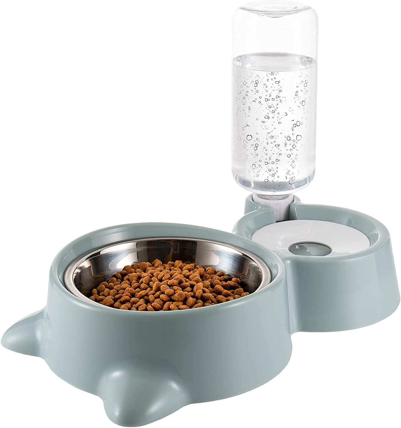 Stainless Steel Double Dog Cat Bowls Water And Food Bowl Set With Automatic Water Dispenser Bottle And Detachable Cat Dish Pet Feeder For Small Or Medium Size Dogs ,30X19X22 Cm