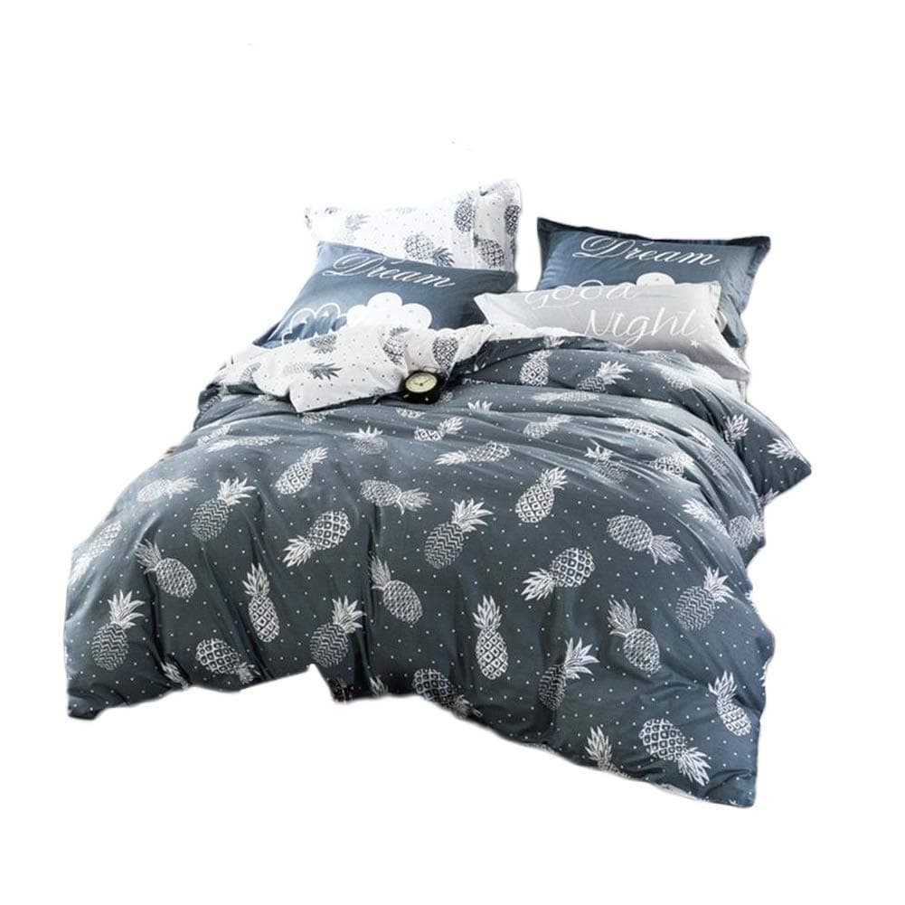 Queen Duvet Cover Kids Bedding Set Lovely Pineapple Patterns Nordic Duvet Cover Full/Queen Gray-Blue with Stylish Pillow Shams for Girls Boys-100% Cotton Zipper Closure 4 Corners Ties