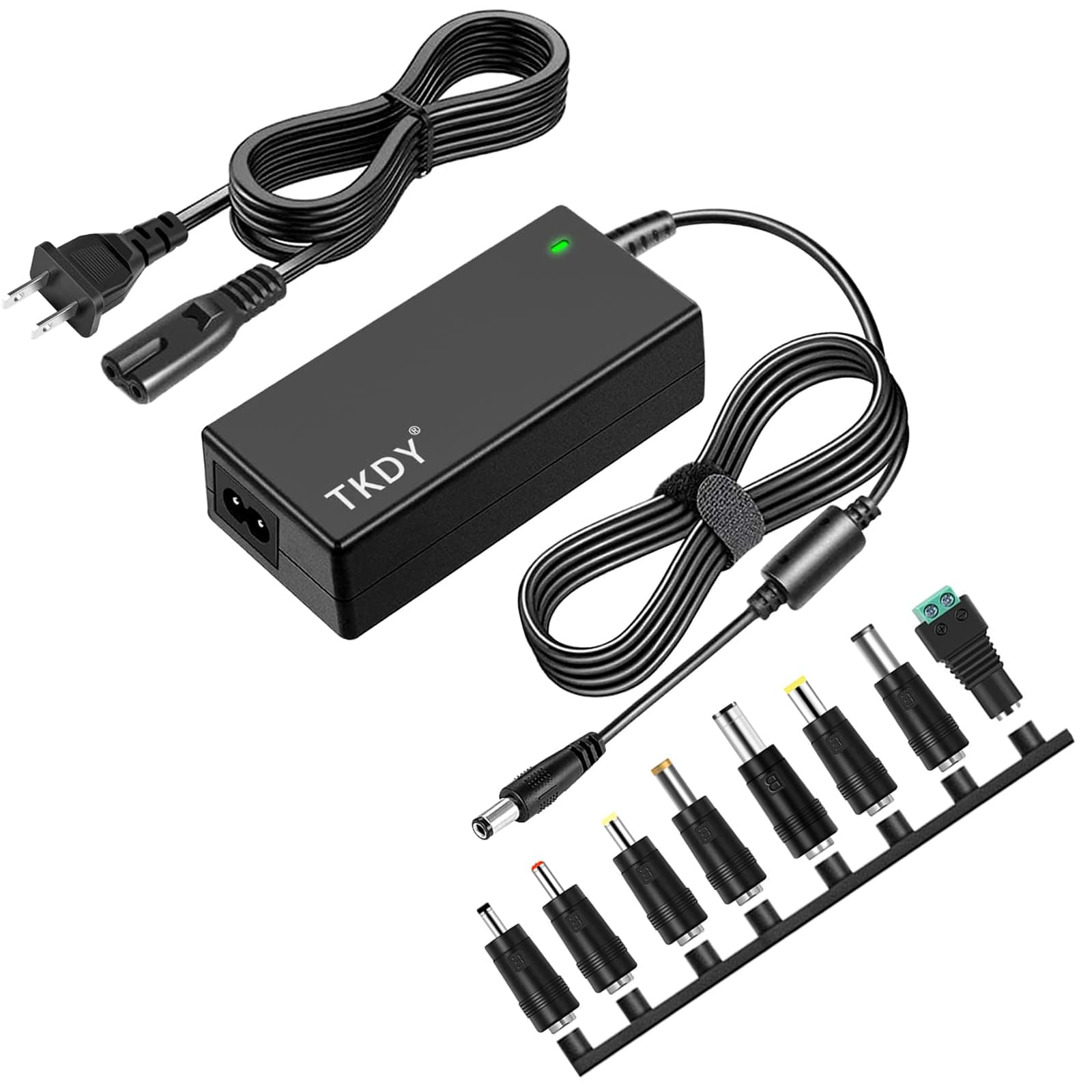 TKDY 24V 2.5A Power Supply Adapter, fit for 24 Volt LED Light Strip Speaker Soundbar Printer Power Cord and More, AC 100-240V to DC 24 Volt 2.5 Amp Converter with 5.5x2.5mm DC Port and 8 Tips.