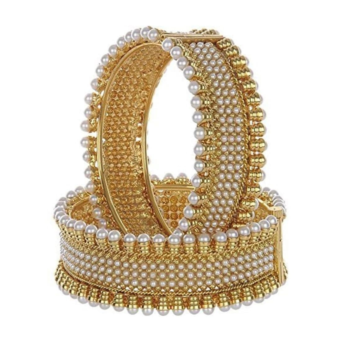 Stylish Traditional Jewellery Gold Plated and Pearl Bangle Set for Women