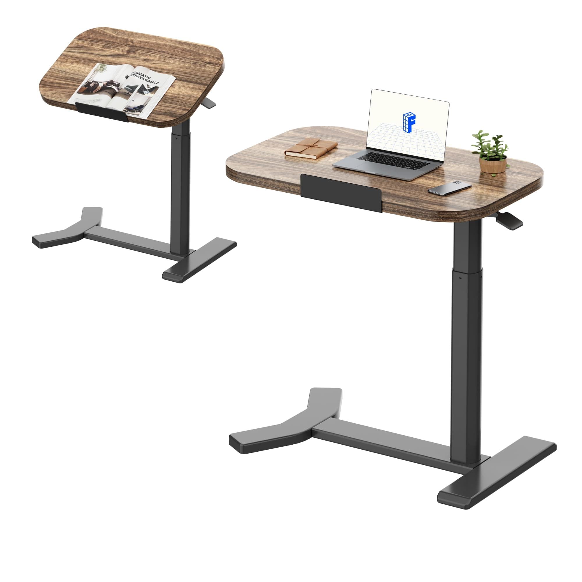 FLEXISPOT Overbed Table with Wheels, Adjustable Height Bedside Table, Rolling Laptop Desk for Bed Sofa, Small Standing Desk 60 x 40 cm, Mobile Computer Cart (Brown, 60x40cm)