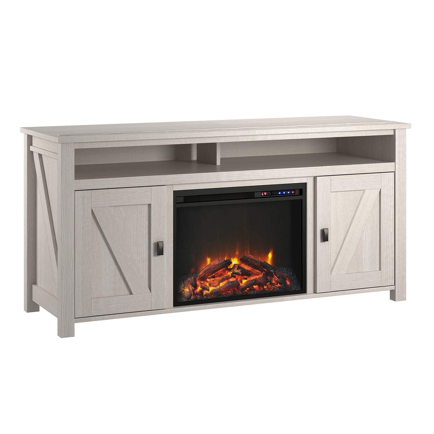 Ameriwood Home Farmington Electric Fireplace TV Console for TVs up to 60", Ivory Oak
