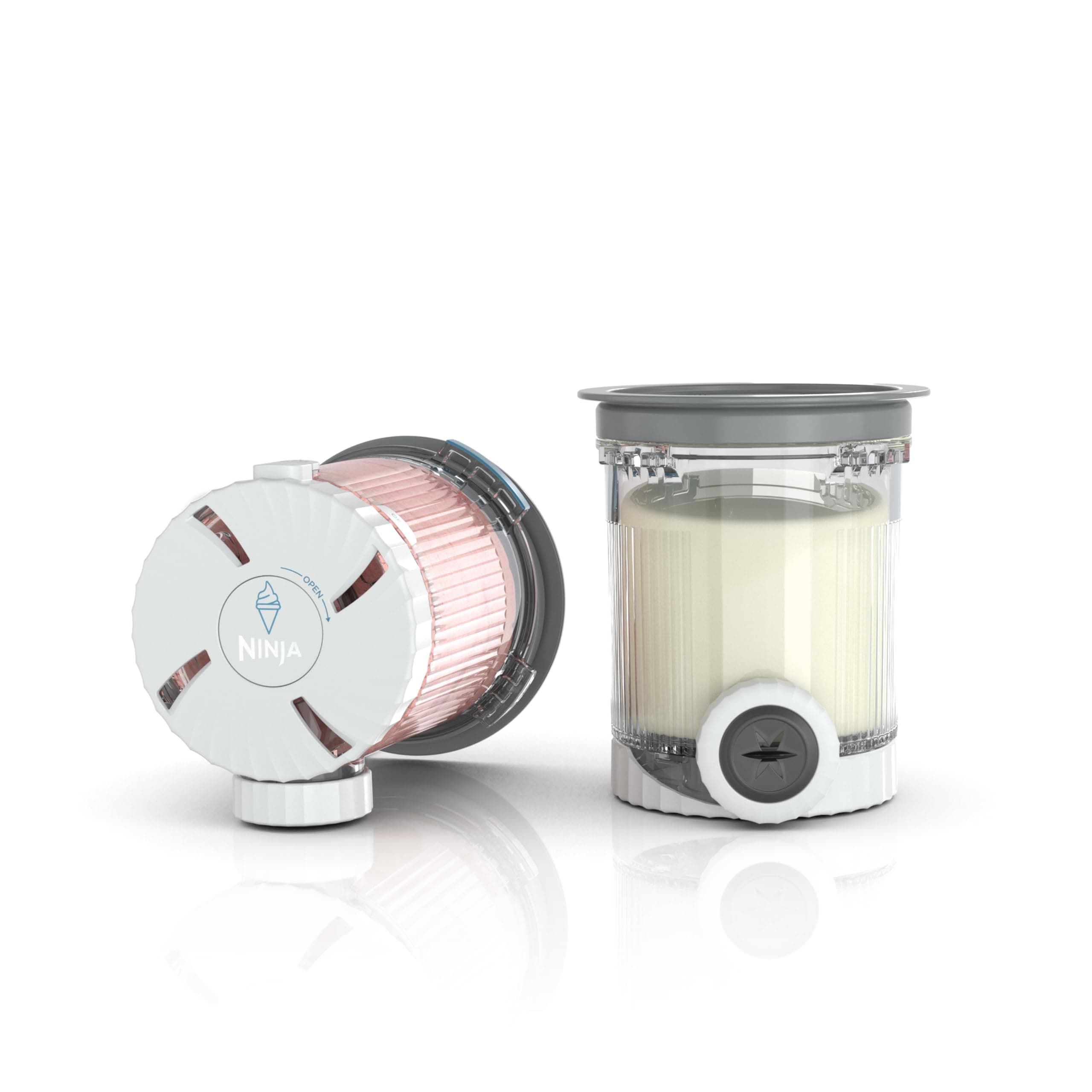 Ninja CREAMi Pints 2 Pack, Compatible with NC700 Series Swirl Ice Cream & Soft Serve Makers, BPA-Free & Dishwasher Safe, Grey Lids, XSK7PNTLD2, Plastic, Clear