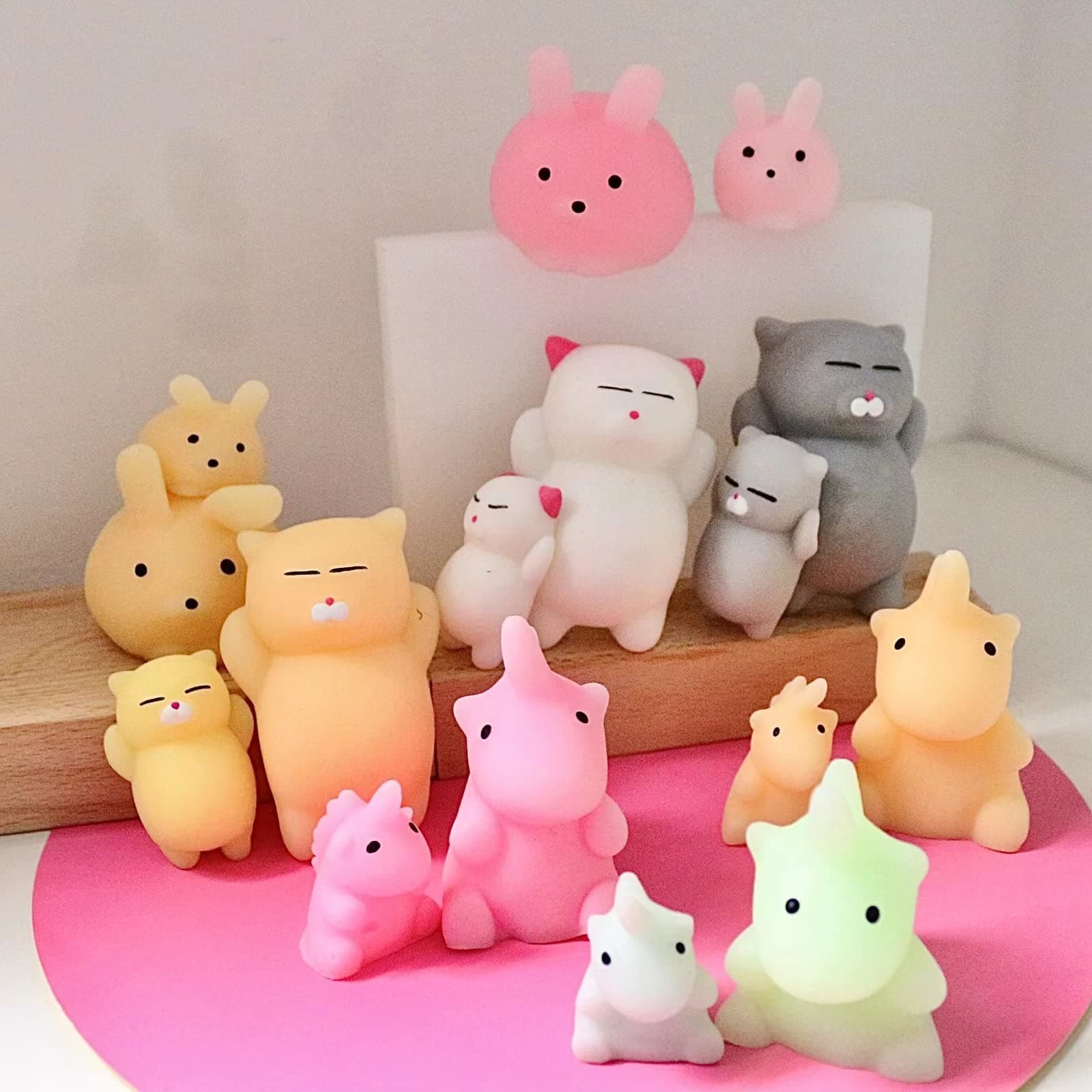 Squishies Squishy Toys 18Pcs Plus & Mini, Party Favors for Kids Mochi Squishy Toy, Mini Kawaii Fidget Toys, Stress Relief Anxiety Toys Party Favors, Classroom Prizes, Valentines, Sock Stuffers