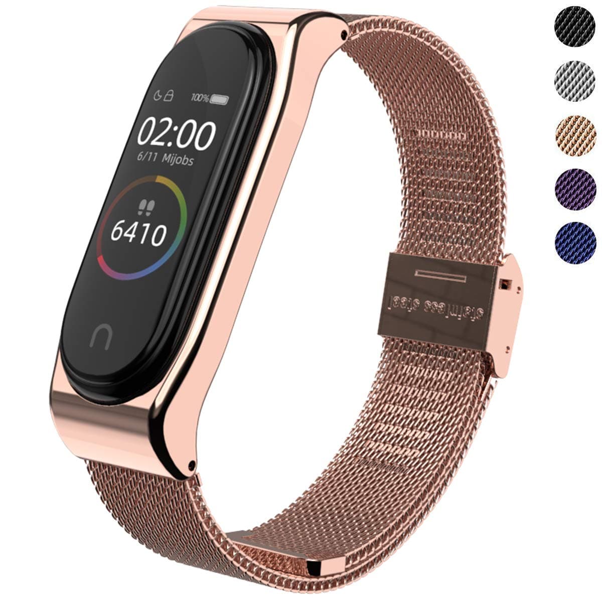 MIJOBS Bands for Mi Band 4 Strap - Compatible with Xiaomi Mi Band 3 /Mi Band 4 for Women Men, Adjustable Stainless Steel Replacement Wristband for Mi Fitness Tracker Smart Band