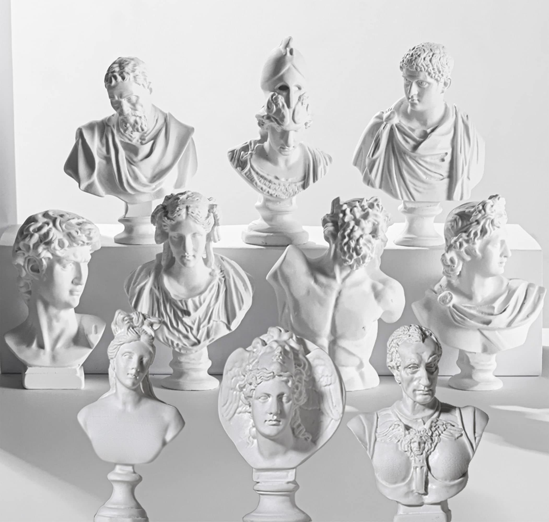LAGOM HOUSE Greek Bust Statue and Sculptures Set of 10 PCS Greek Bust Statue Decor Roman Resin Mini Greek Mythology Figurine Greek God Bust Small for Decor/Gifts/Drawing