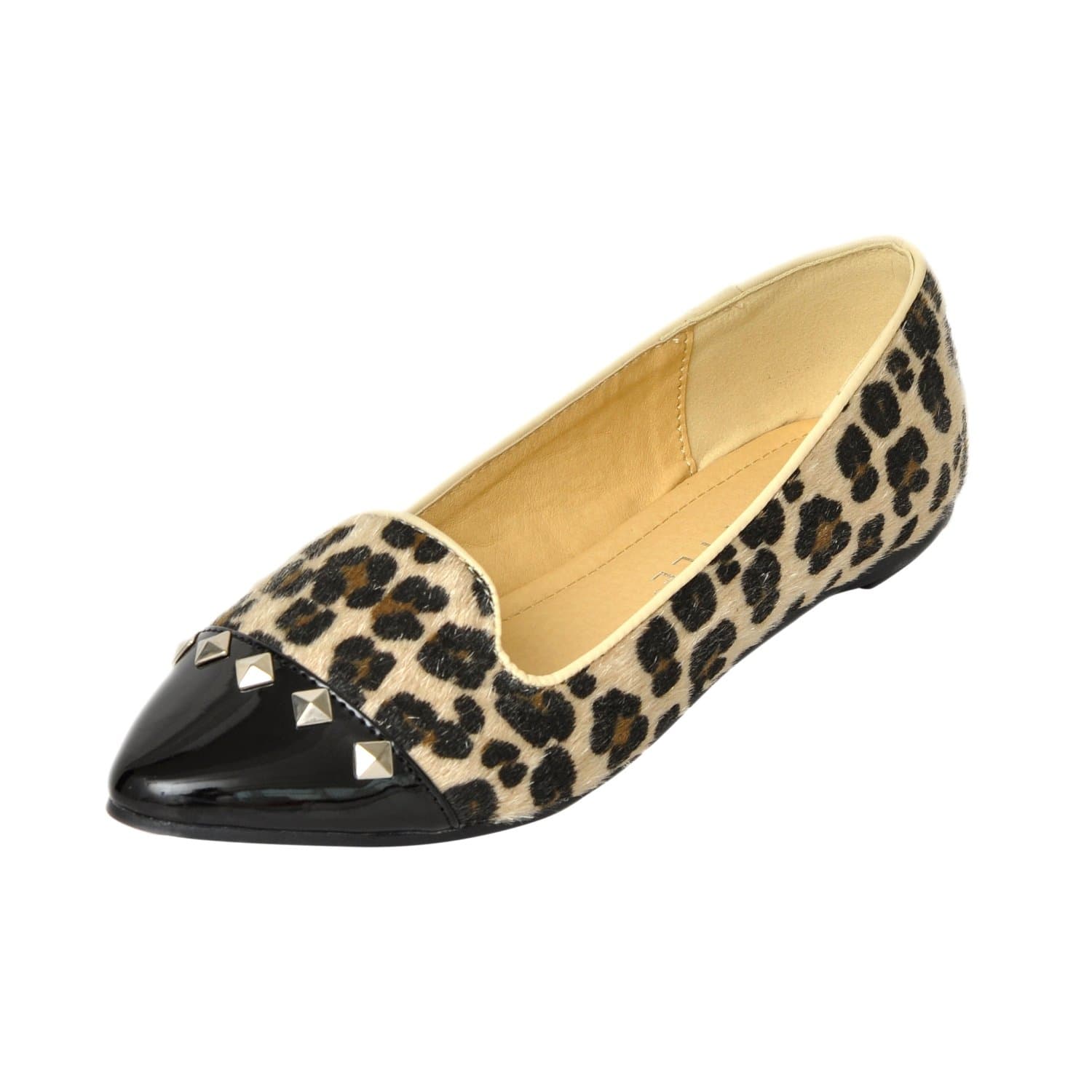 YesStyle Women's Faux Leather Stud Detail Patent Loafers