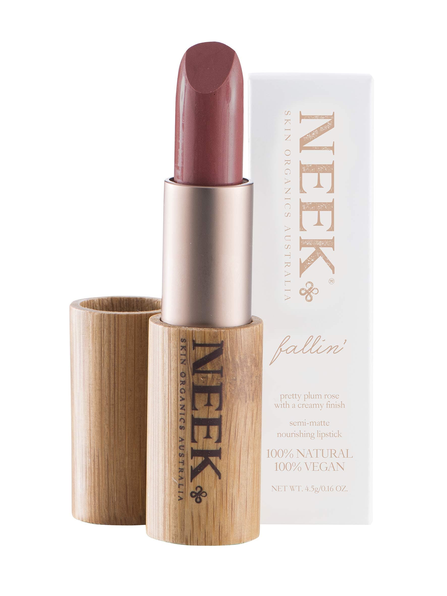 NEEK Skin Organics Australia Vegan Lipstick - Fallin. 100% Natural Organic Lipsticks with shea butter, jojoba and avocado oils, long-lasting in real bamboo casing.