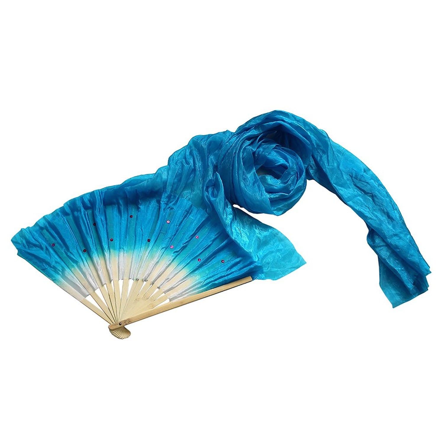 Eforstore 1.5M Dance Fan Veil Hand Made Belly Dancing Silk Bamboo Long Fans Veils Folk Art Chinese Yangko Party Stage Performance Foldable Fan Blue