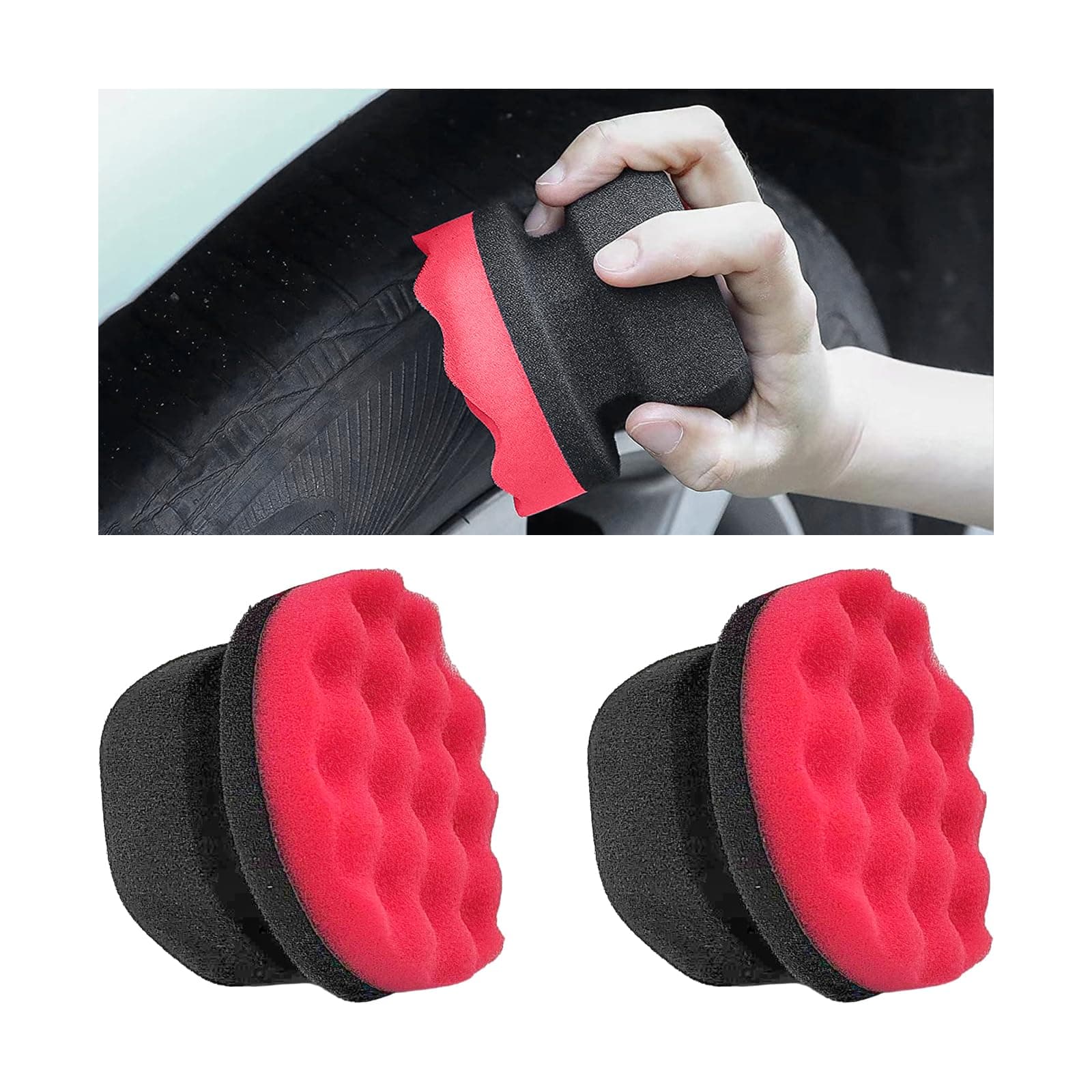 KVAEY 2 PCS Tire Dressing Applicator Pads, Reusable Hex Grip Tire Shine Applicator Polishing Sponge Pads, Wheel Tire Shine Detailing Foam for Most Vehicles, Car Accessories (Red, 4.33")