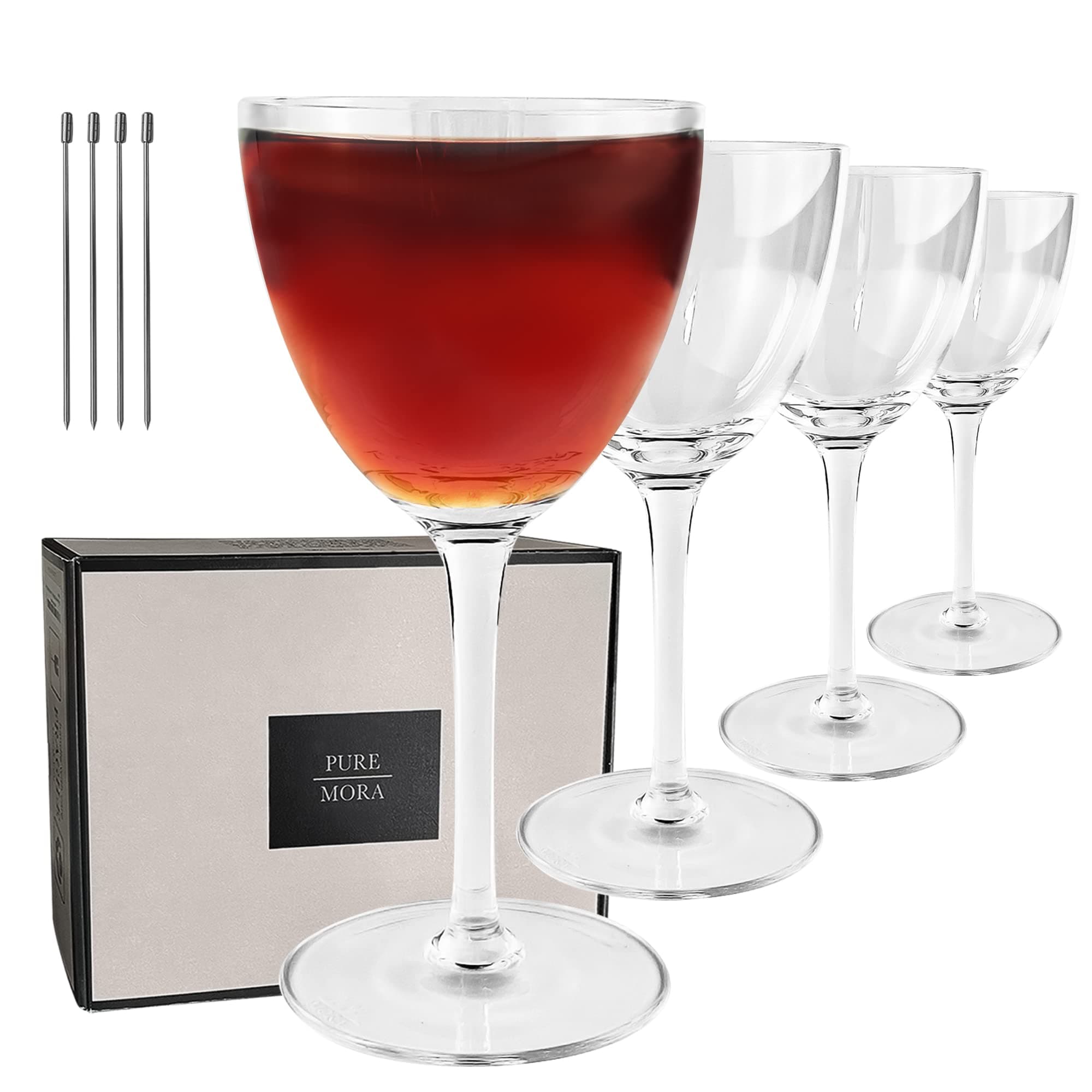 MORA Pure Nick and Nora Glasses, Set of 4-6oz - Smaller Cocktail Glass for Bijou, Old Pal, Aperitifs, Negroni, Vermouth, Wine, etc. Hand Blown Premium Crystal - Classic Bartender Mixology Glassware