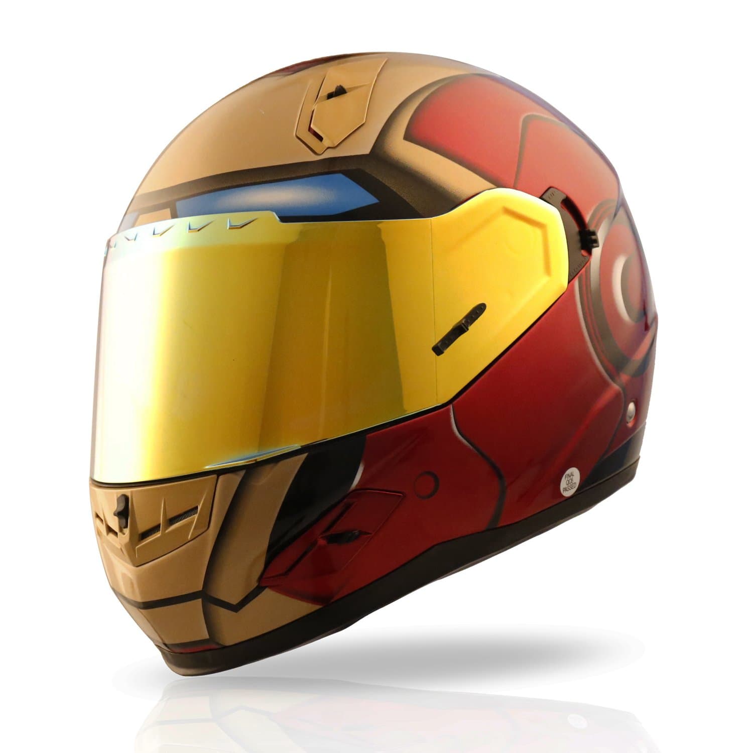 NENKI NK-856 Full Face Iron Man Motorcycle Helmet for Adult &Youth Street Bike with Iridium Red Visor and Sun Shield DOT Approved (RED Gold, X-Large)
