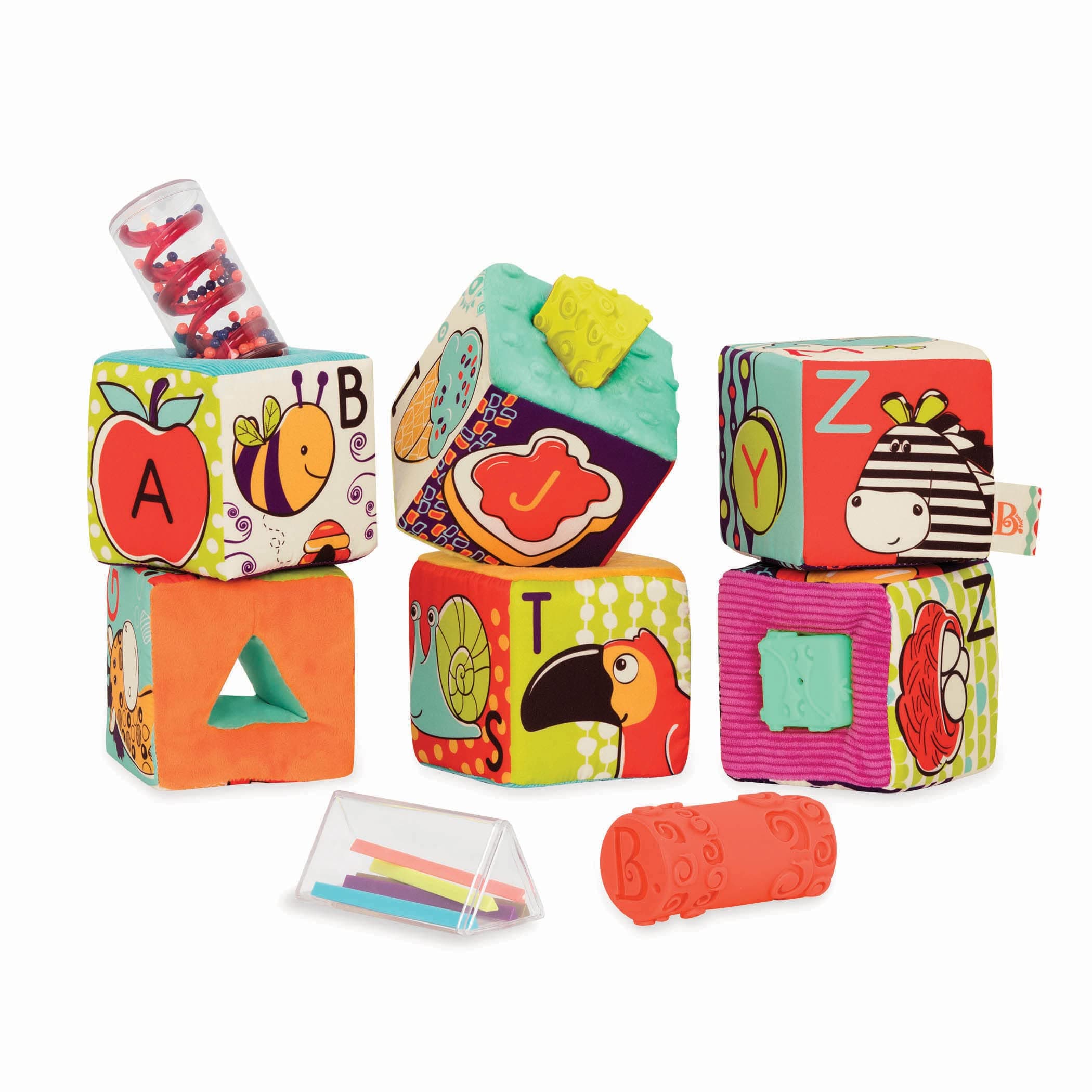 B. toys – Soft Fabric Building Blocks for Toddlers – Educational Alphabet Blocks with Textured Shapes – Stack & Play ABC Blocks for 6 Months+