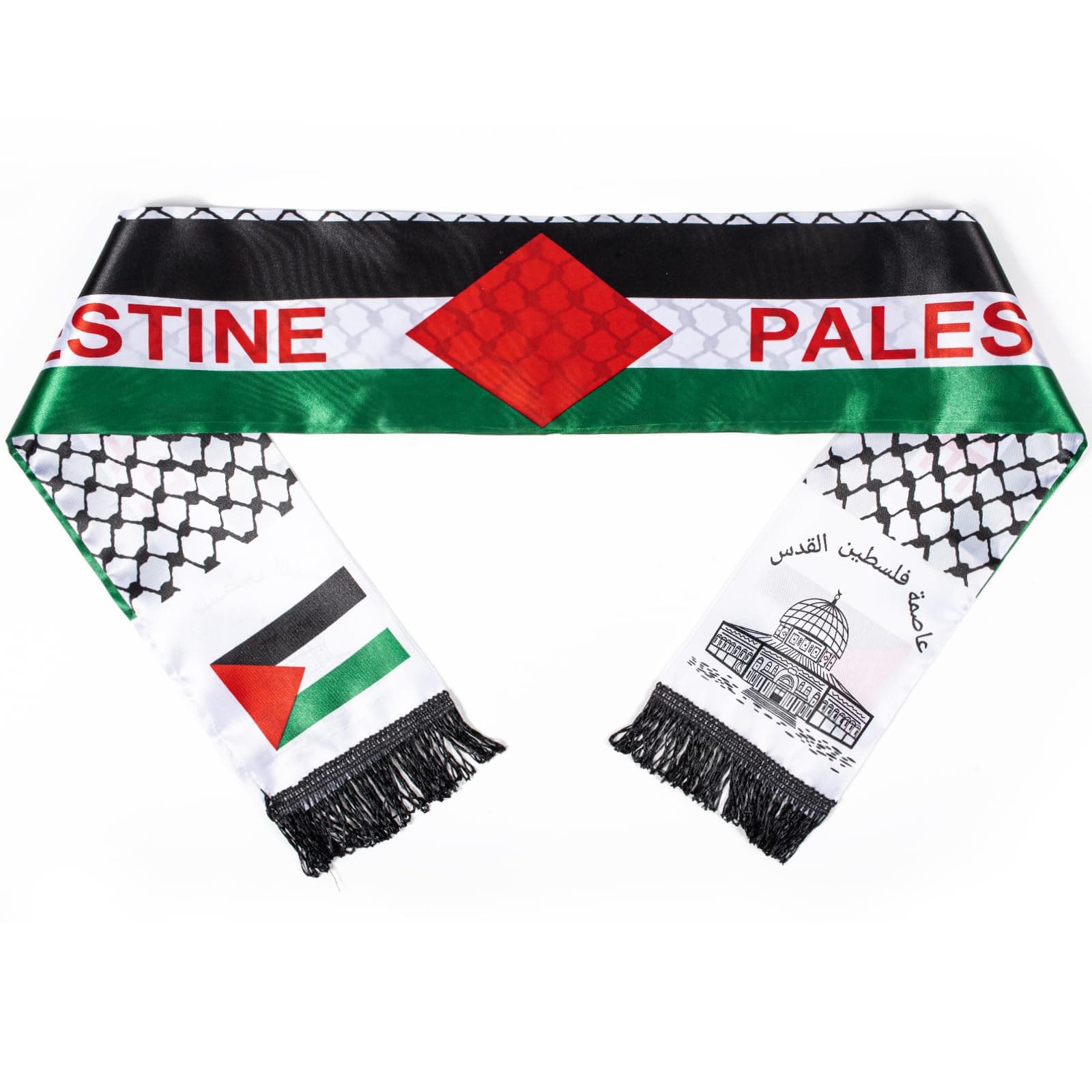 Kunoli Palestine Flag Scarf, Double Side Satin Palestinian Shawl, Arab Muslim Hijab Keffiyeh, Support Palestine Save Gaza Islamic Gift for Men Women Wedding Holiday Ramadan