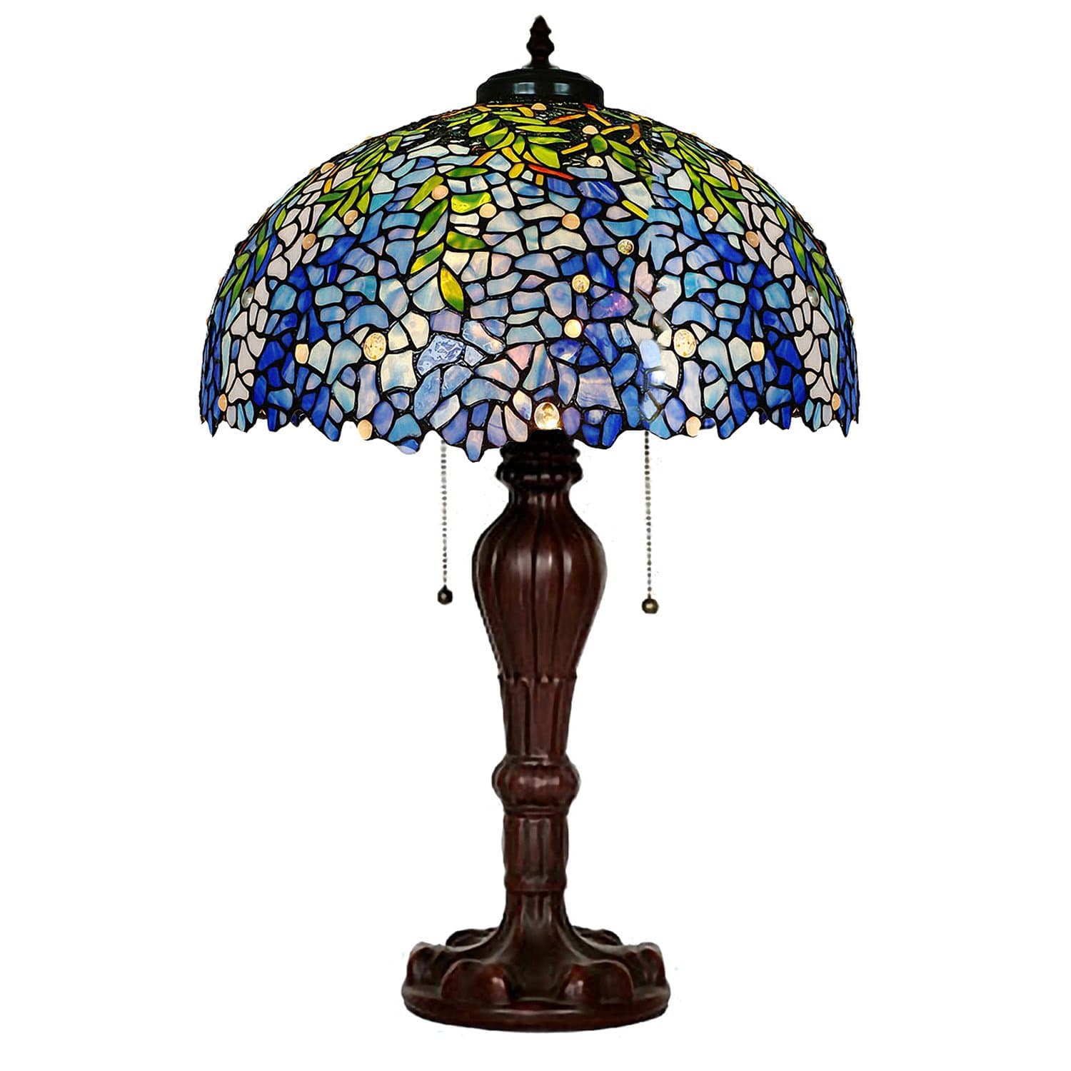 Table Lamps, Tiffany Style Stained Glass Purple Wisteria Table Lamp with 16 inches Handmade Lampshade and Brown Round Lamp Base Made of Zinc Alloy,Suitable for Decorating Room