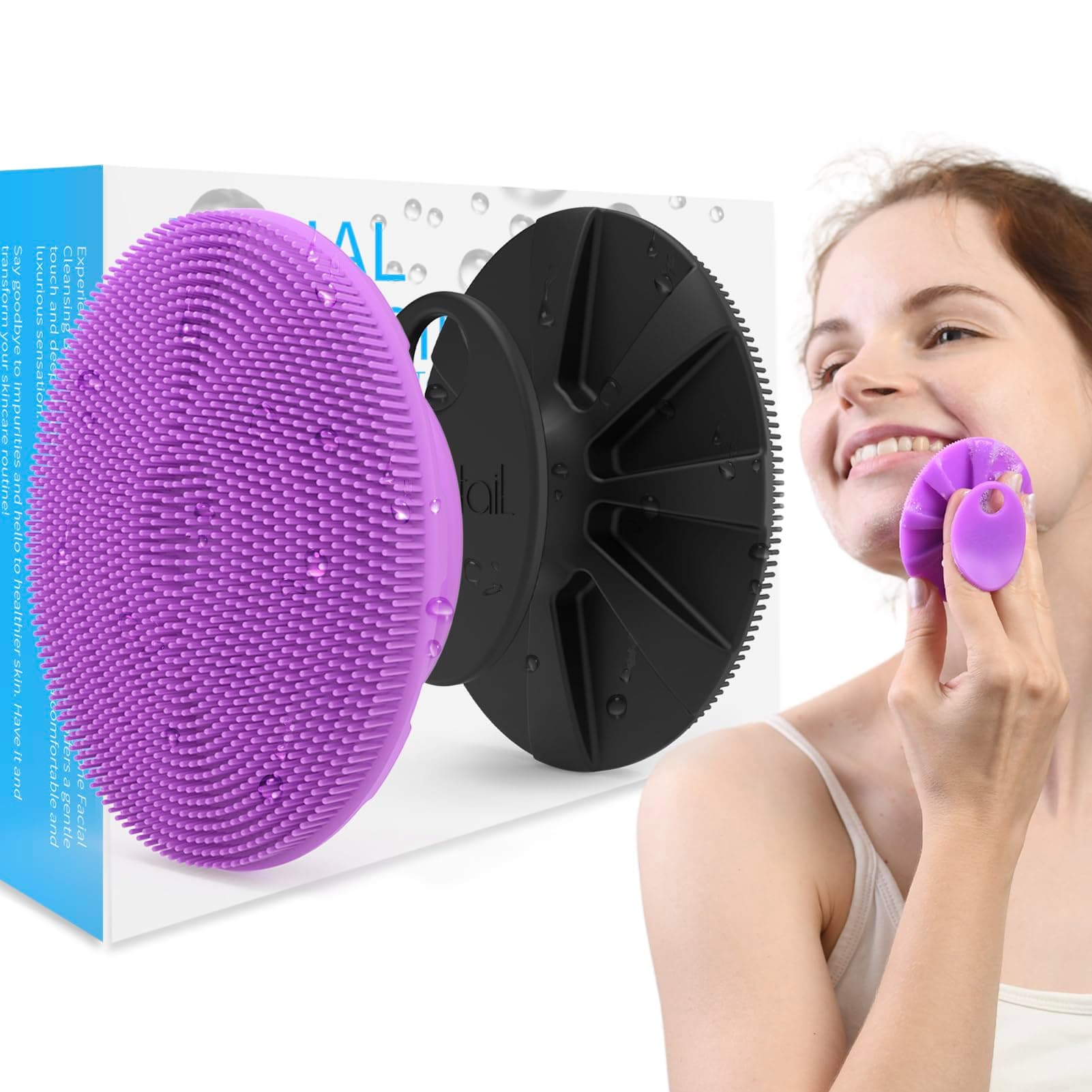Silicone Face Scrubber 2 Pack, BEAUTAIL Manual Facial Cleansing Brush, Gentle Face Exfoliator for Sensitive Skin, Skin Care Exfoliating Face Brush for Men and Women, Black+Purple