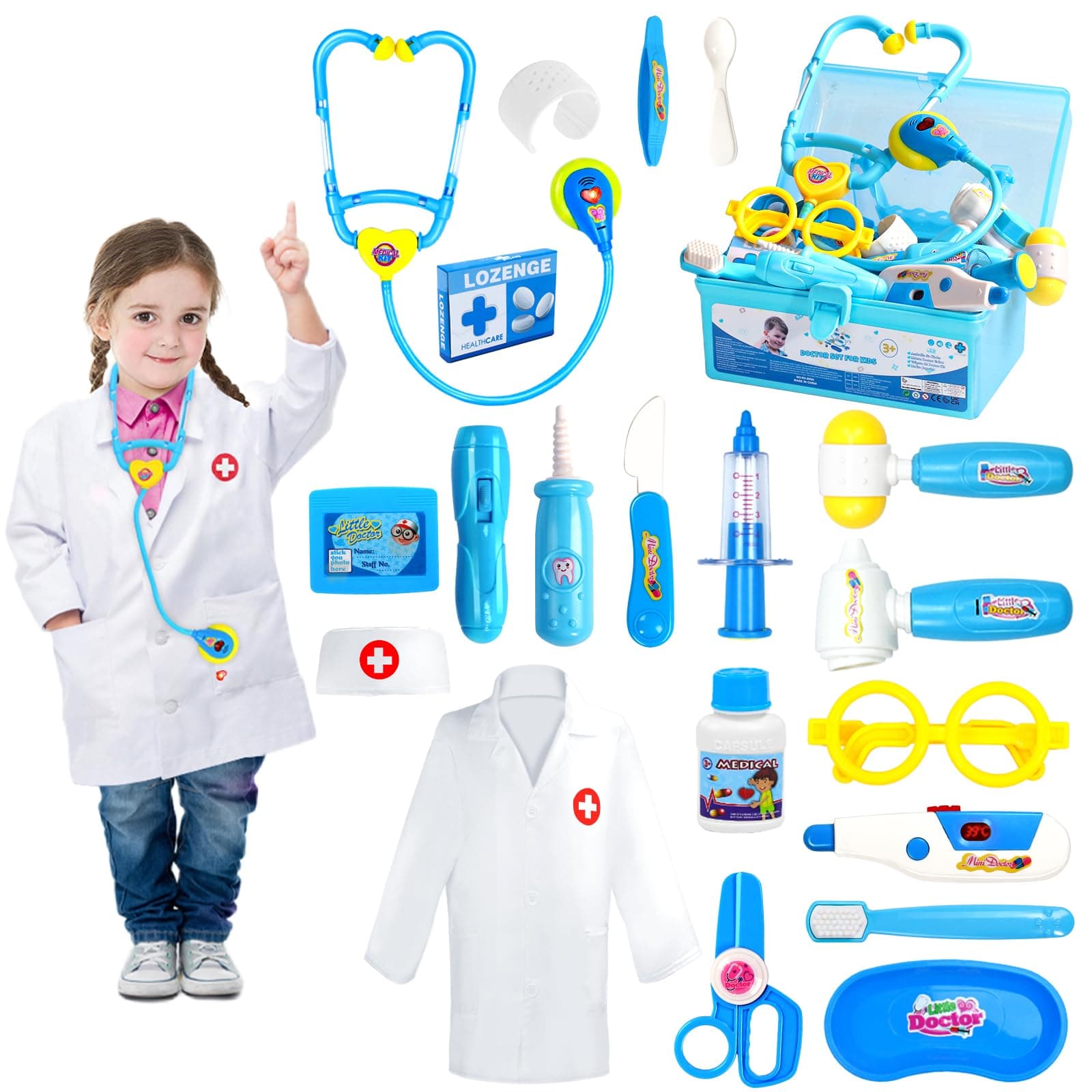 Fajiabao Doctor Kit for Toddlers 3-5 Kids Toys for 2 3 4 Year Old Girls Boys Dentist Doctor Set Costume Medical Kit Pretend Play Dress Up Educational Role Play Birthday Girls Gifts for Aged 2-4 3-5