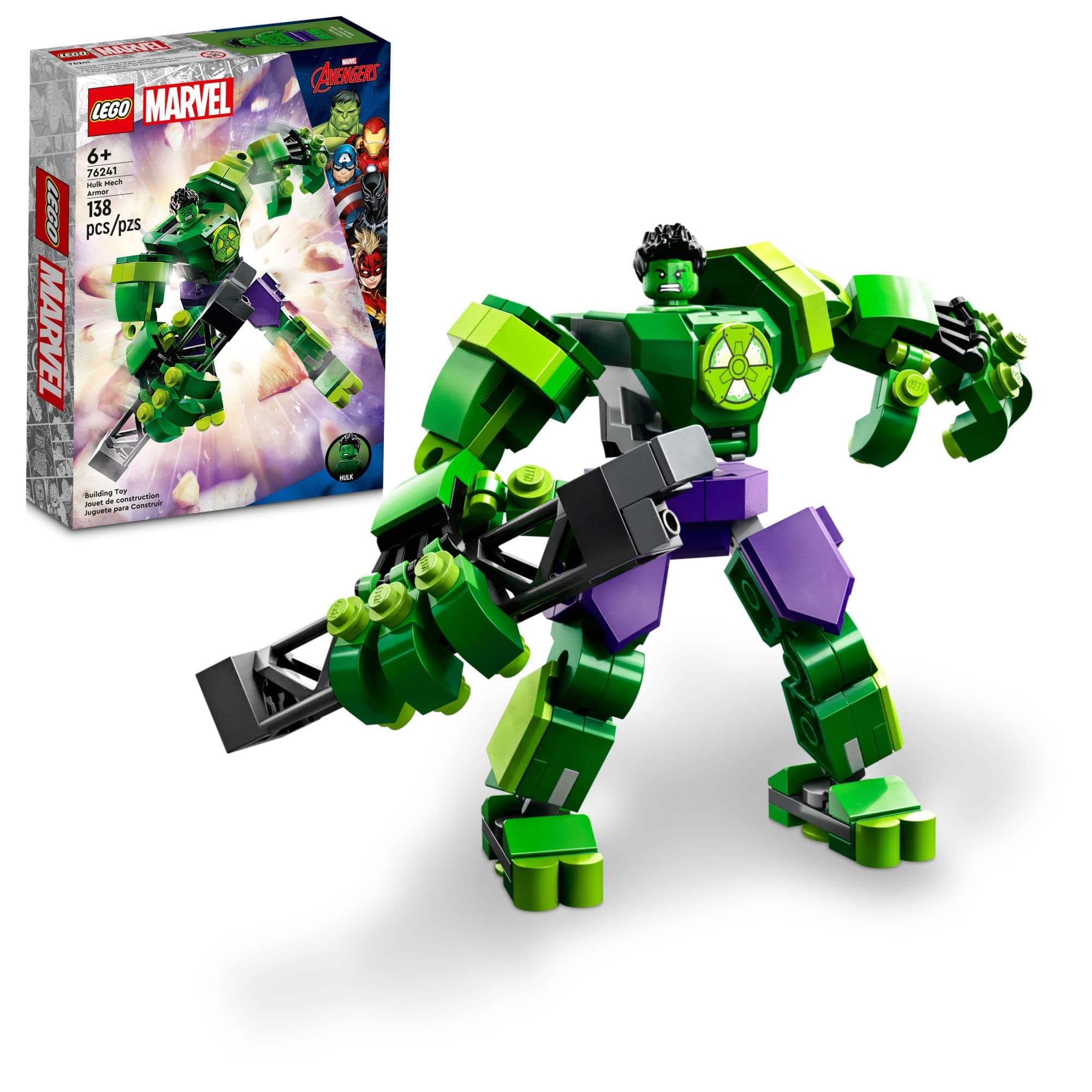 LEGO Marvel Hulk Mech Armor 76241 Building Toy Set; Avengers Figure for Hands-On Action; Gift for Kids Aged 6+