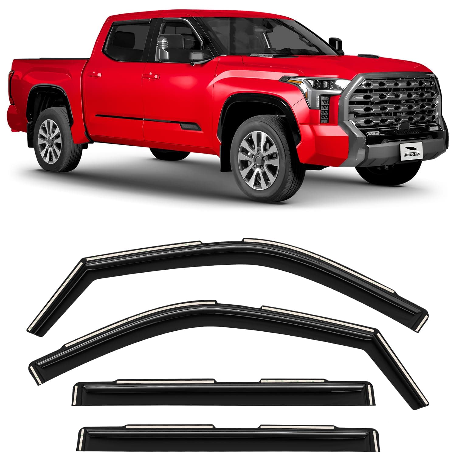 - Voron Glass in-Channel Extra Durable Rain Guards for Toyota Tundra 2022-2026 CrewMax, Window Deflectors, Vent Window Visors, 4 Pieces - 200598