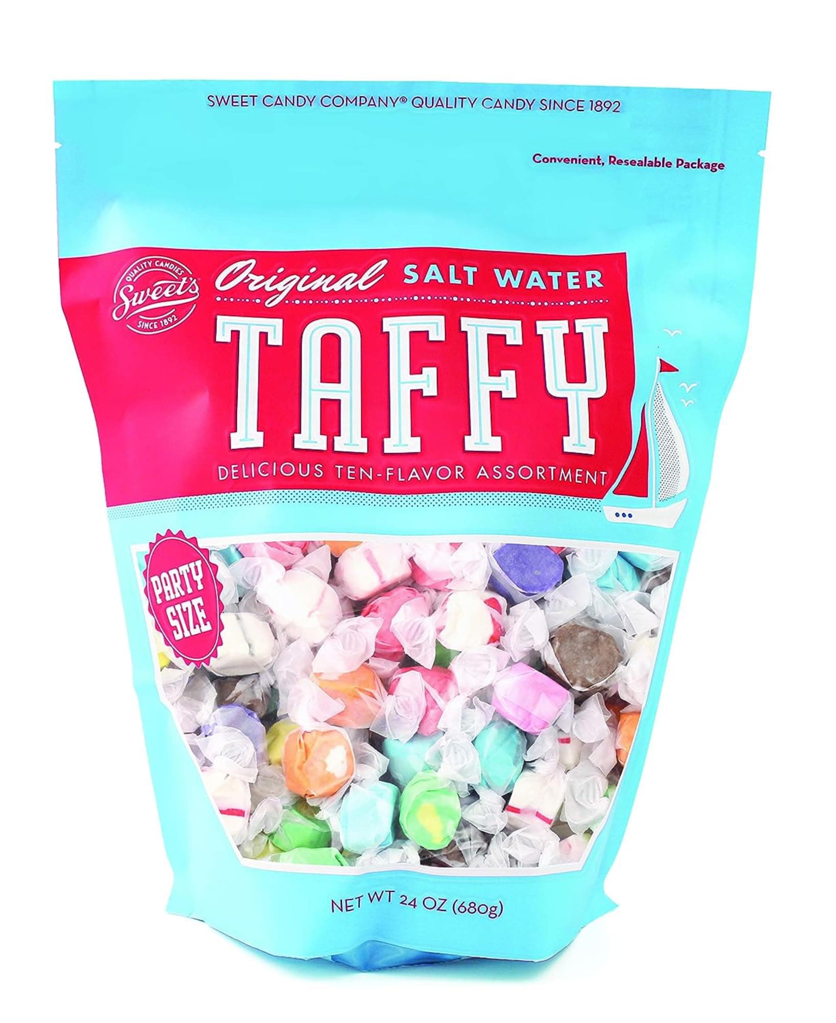 Salt Water Taffy Individually Wrapped - Salt Water Taffy Candy Bulk, Old Fashioned Assorted Flavors, Soft and Chewy Candy Mix, Gluten Free Variety Pack - 24 oz Bag