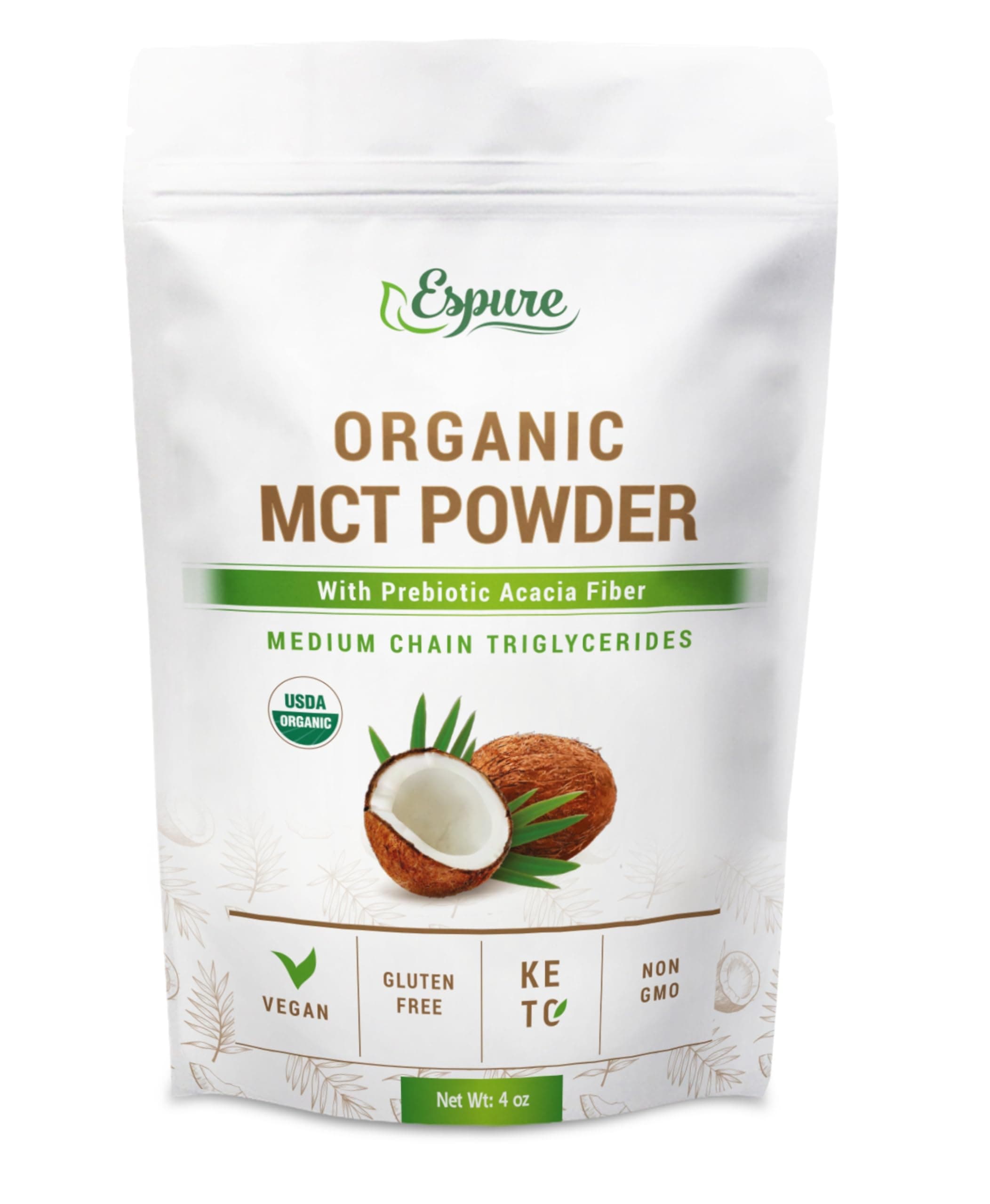 Organic MCT Powder - USDA Certiifed Organic; with Prebiotic Acacia Fiber; 4 oz