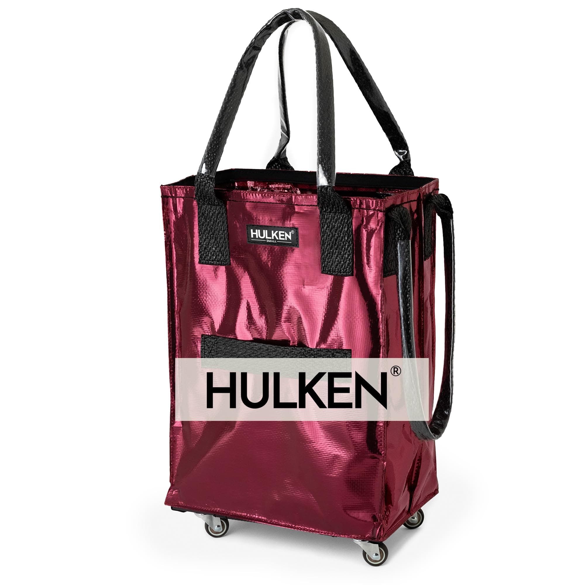 HULKEN (Small, Cosmic Red) Reusable Grocery Bag On Wheels, Shopping Trolley, Rolling Tote, Zipper Closure, Lightweight, Carries Up to 33 lb, Folds Flat